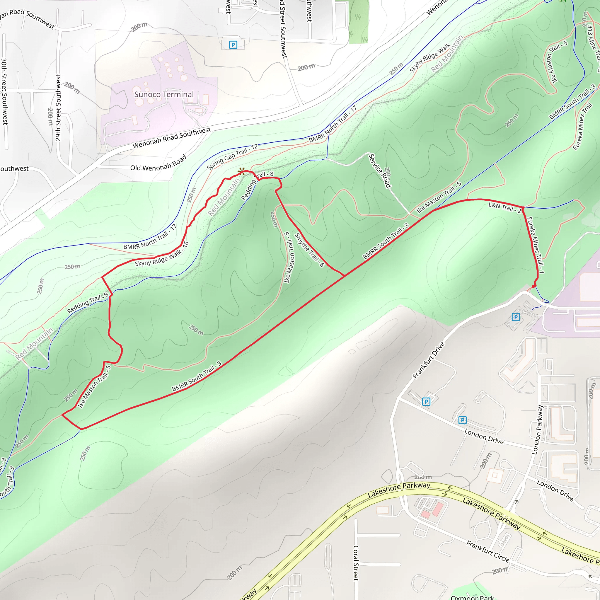 Skyhy Ridge Walk, L and N Trail, Smythe Trail and Skyhy Ridge Loop Walk mobile static map