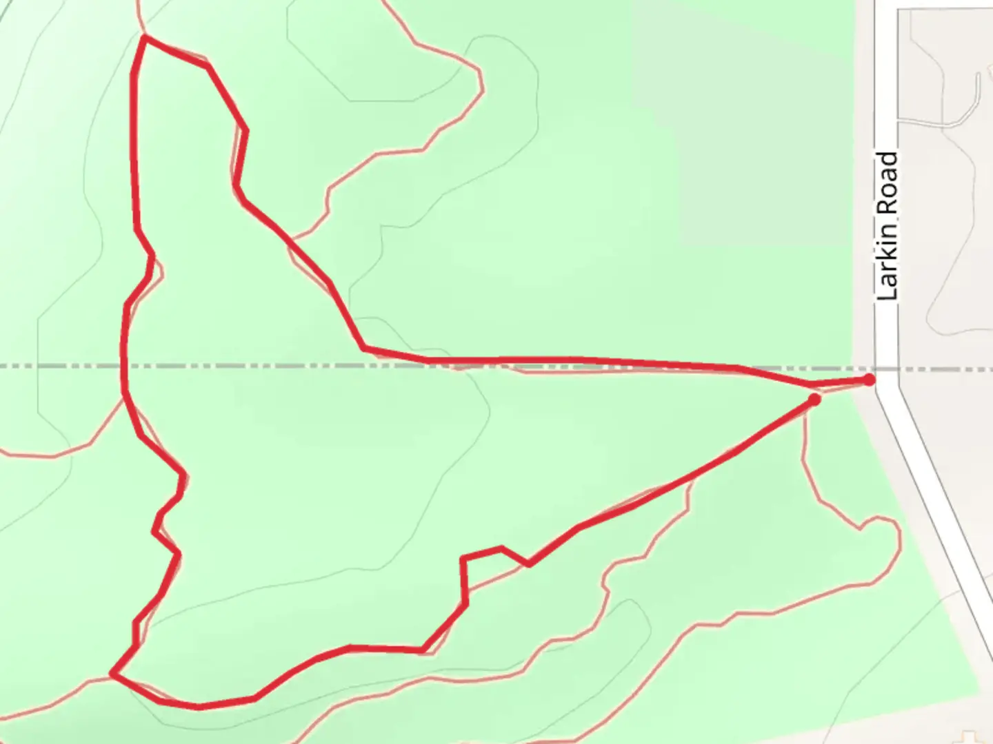 An image depicting the trail Larkin Road Loop and its surrounding area.