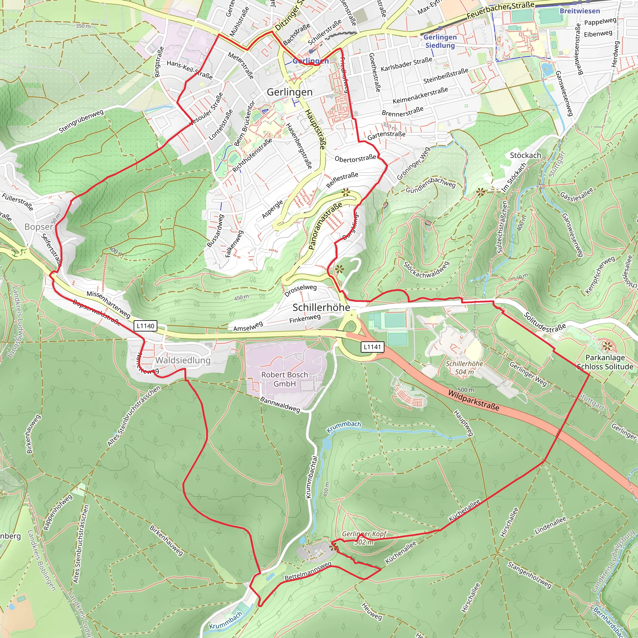 Walderlebnispfad Gerlingen and Kuechenallee mobile static map