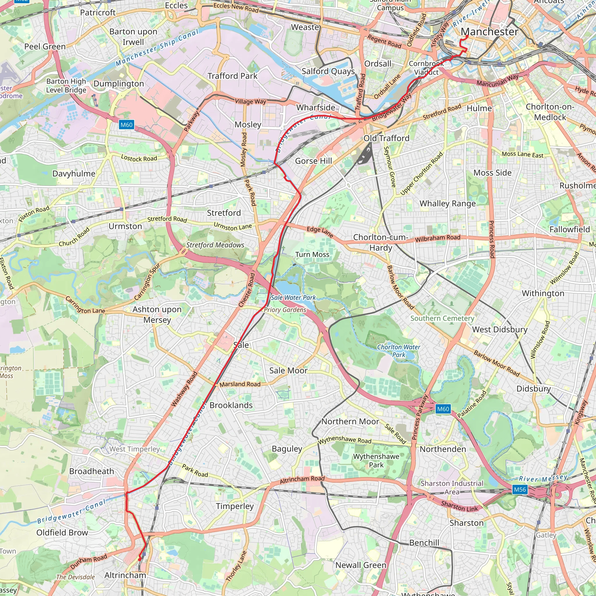 Altrincham to Manchester Walk mobile static map