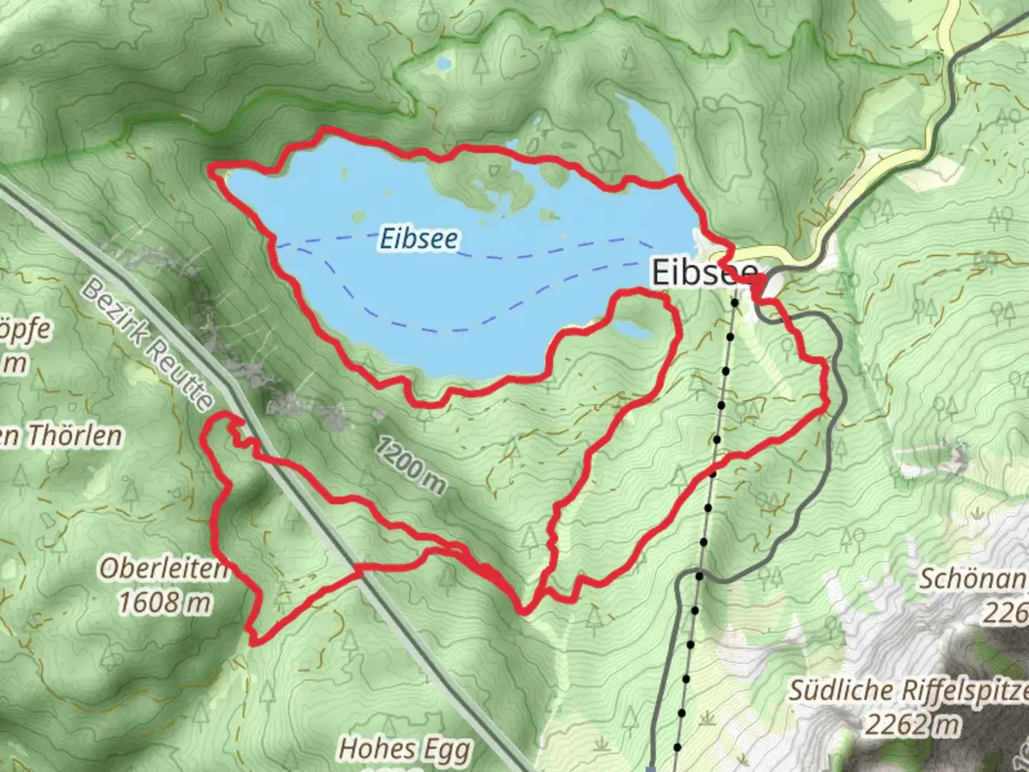 An image depicting the trail Eibsee and Hochthorle Hutte Loop and its surrounding area.