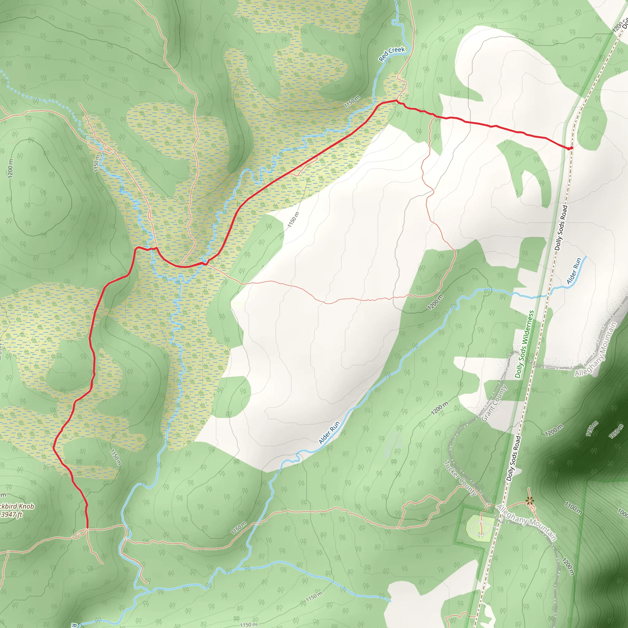 Upper Red Creek via Beaver Dam Trail mobile static map