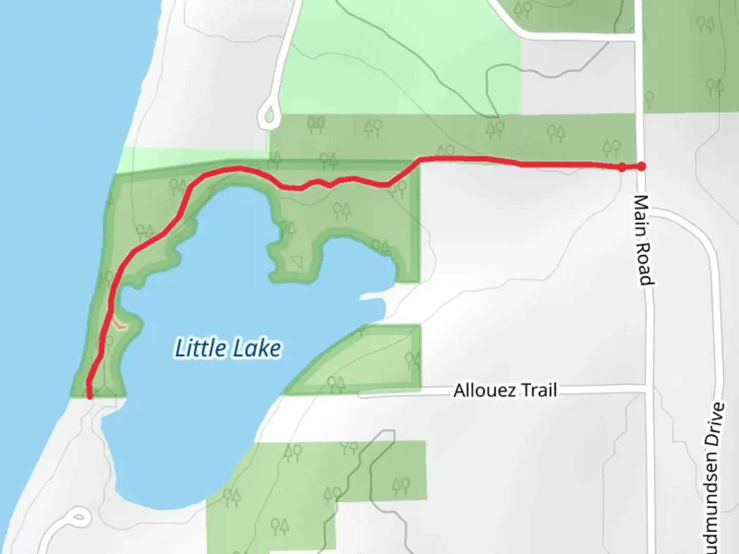 An image depicting the trail Little Lake from Main Road and its surrounding area.