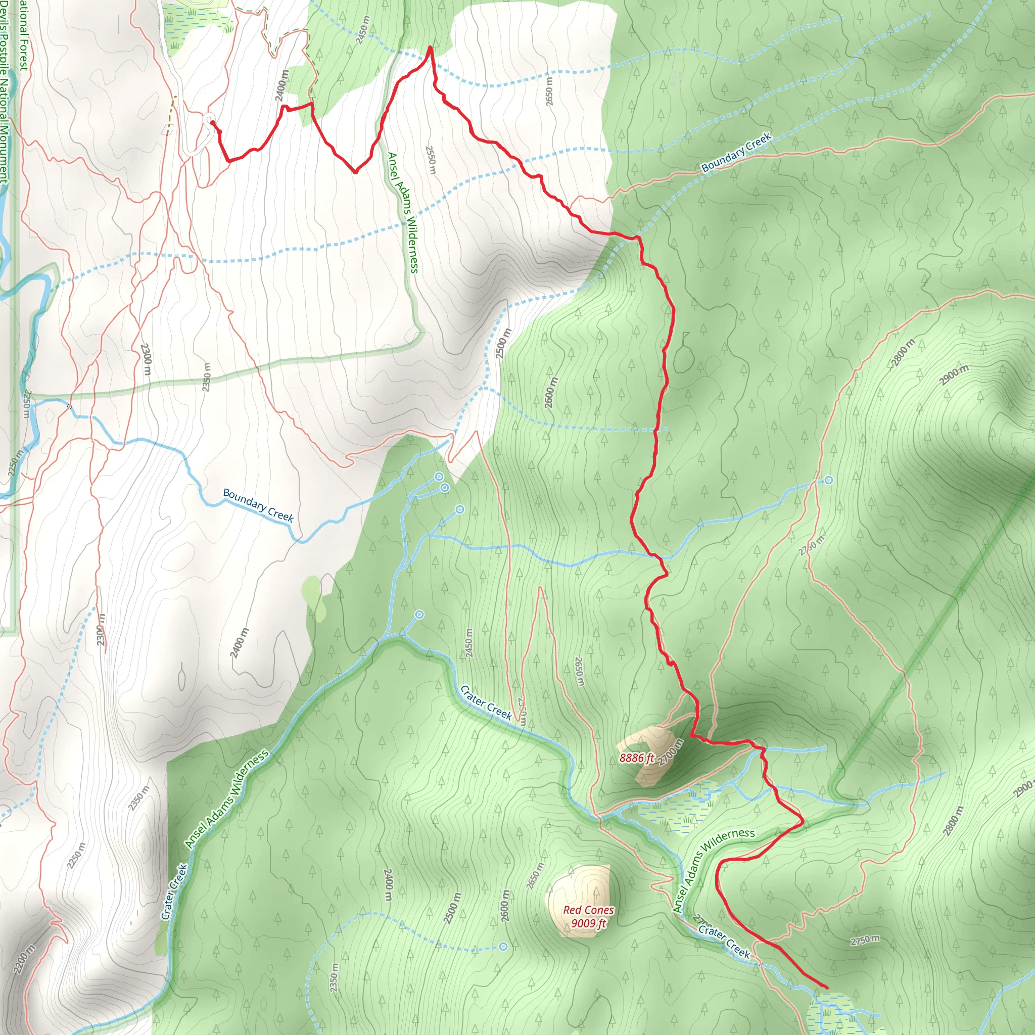 Upper Crater Meadows via Old John Muir Trail mobile static map