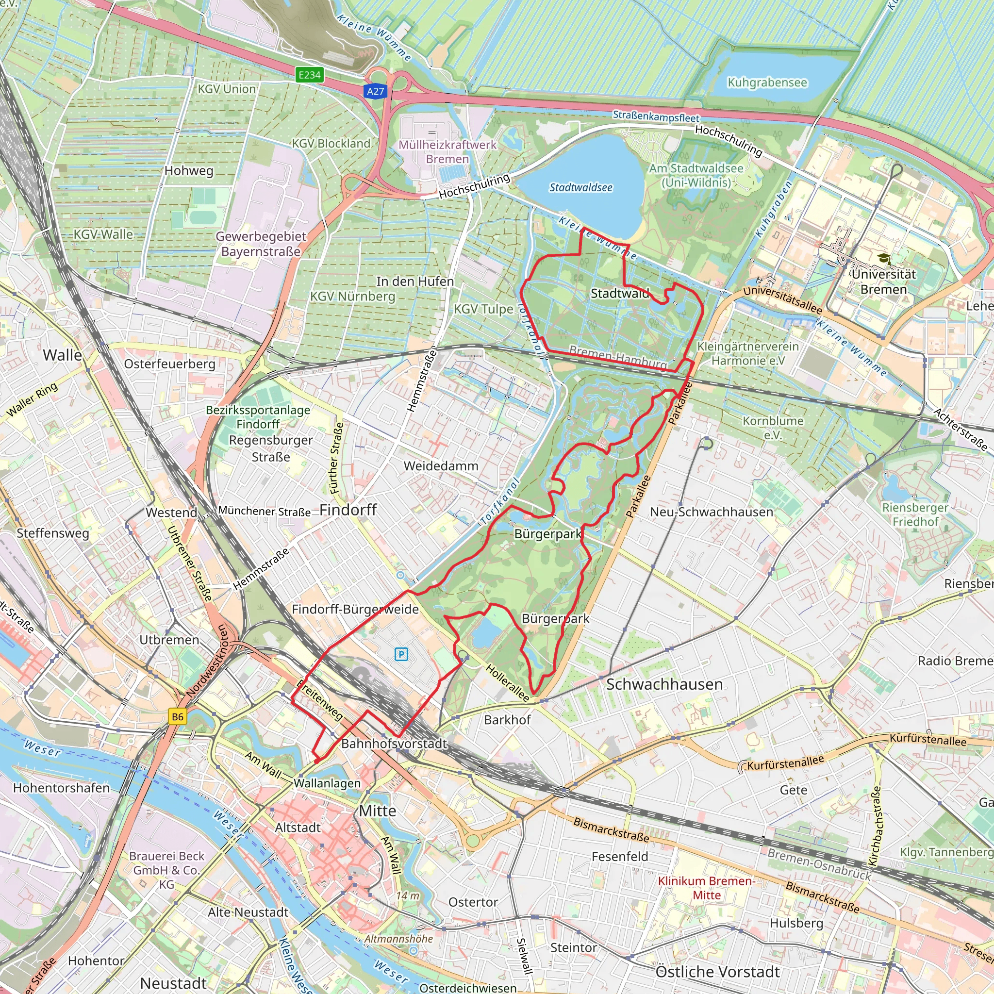 Emmasee, Meiereisee and Kleiner Stadtwaldsee via Lyrischer Pfad Bwandert mobile static map