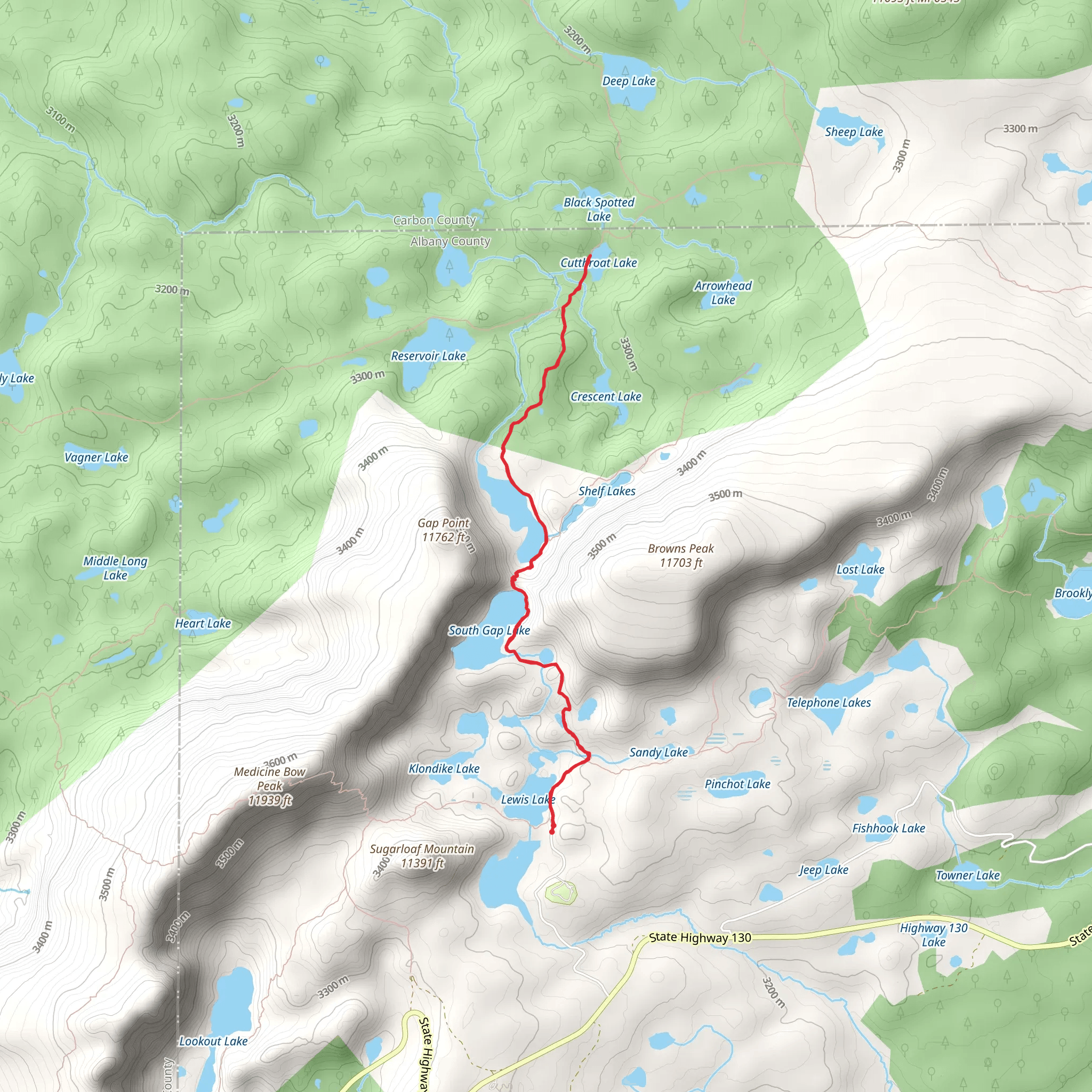 Cutthroat Lake via Gap Lakes Trail mobile static map