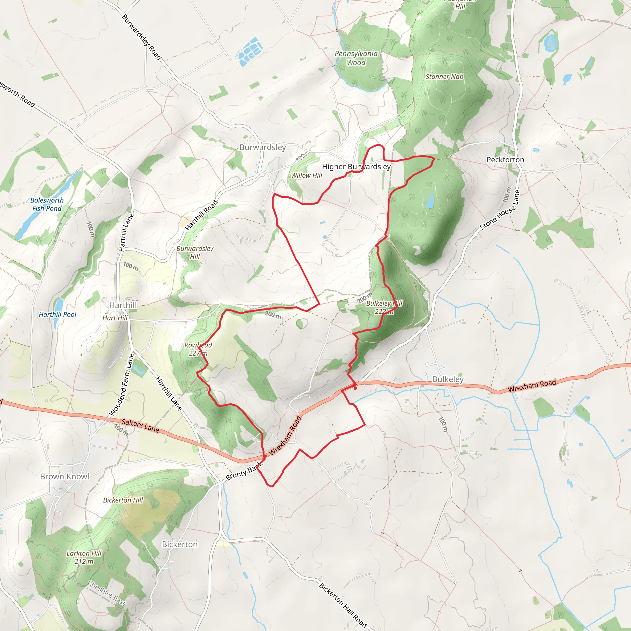 Higher Burwardsley Loop via Bulkeley Hill mobile static map
