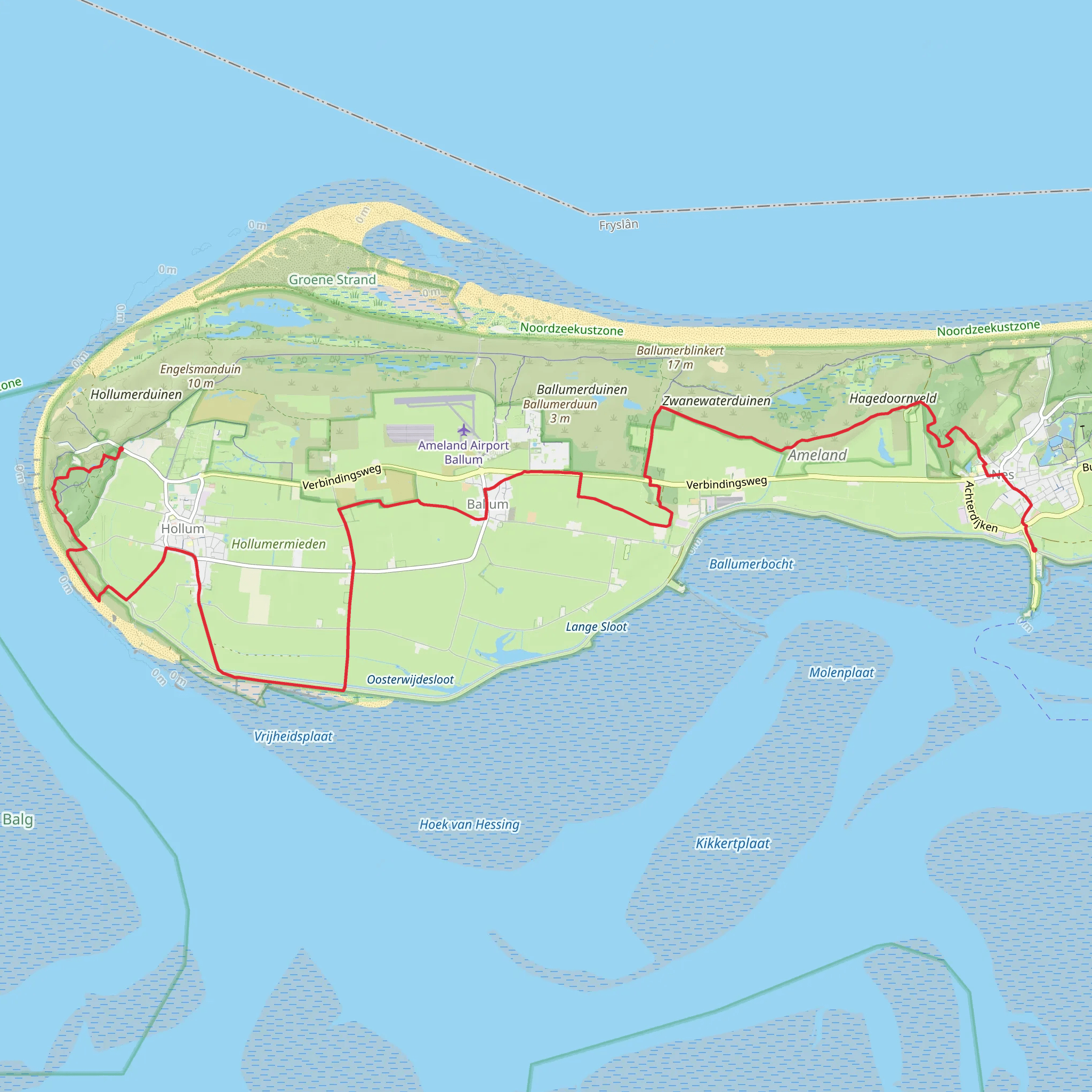 Vuurtoren to Nes via Hollumerbosch and De Schuur mobile static map