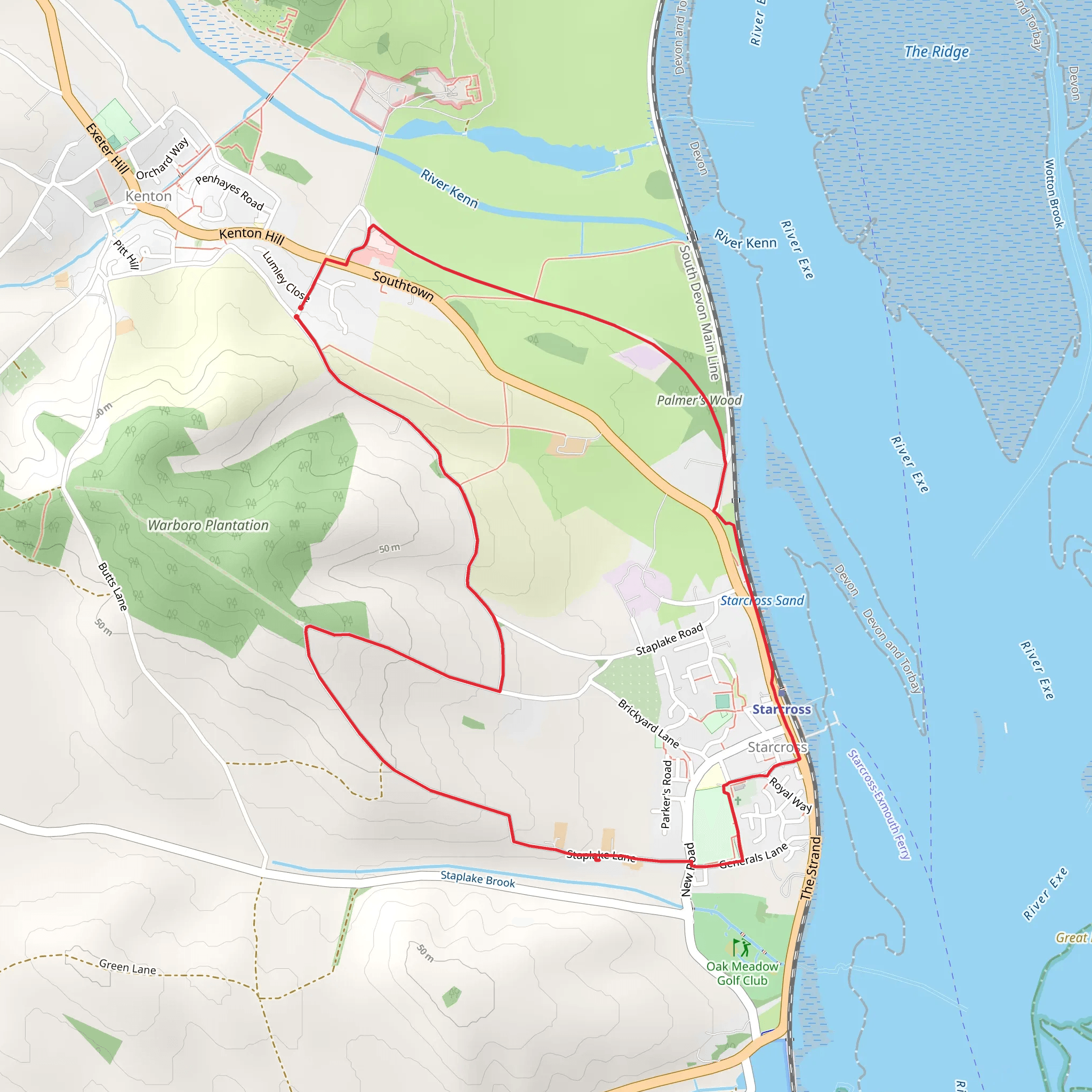 Kenton Starcross Circular and Exe Valley Trail mobile static map
