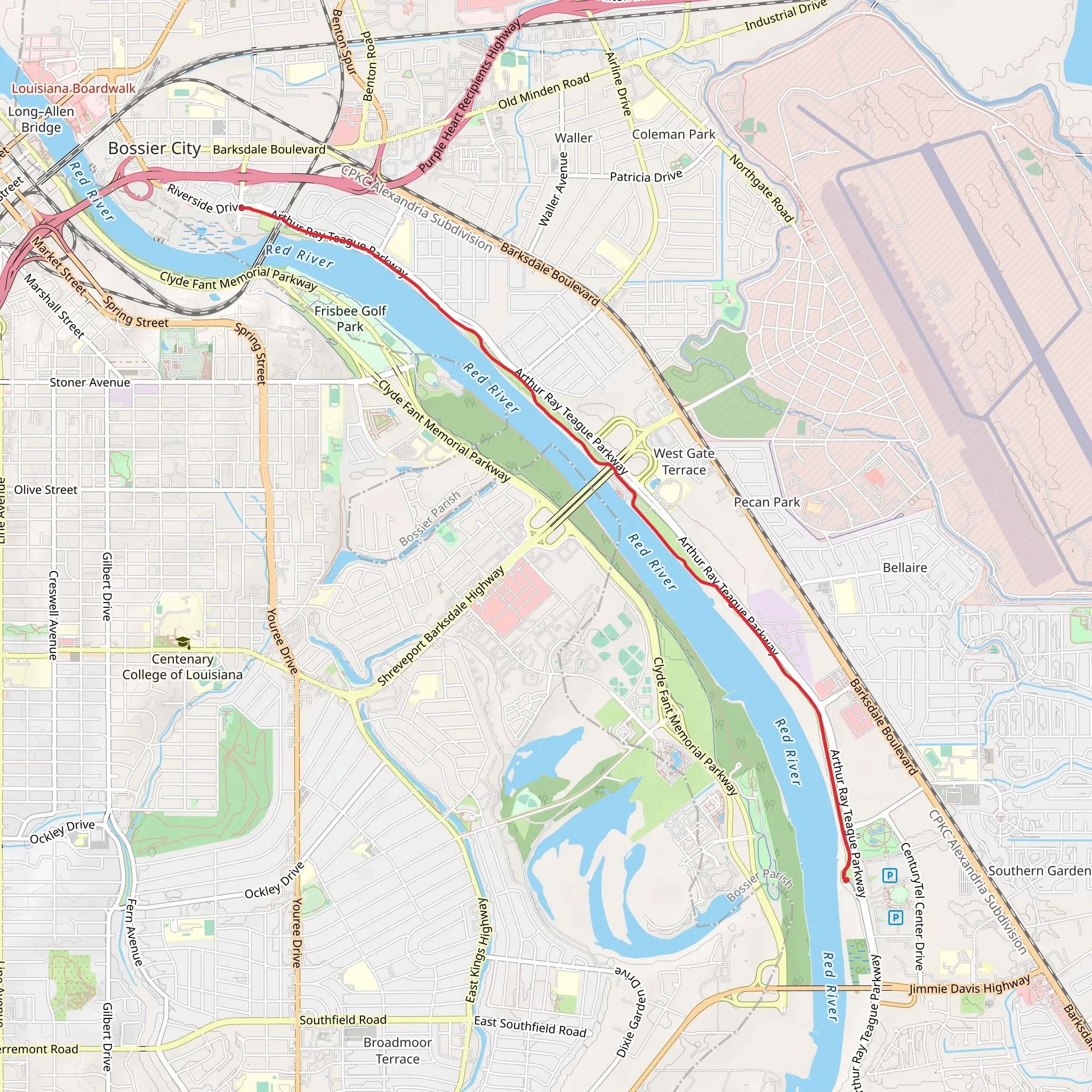 Red River via Arthur Ray Teague Parkway Trail mobile static map