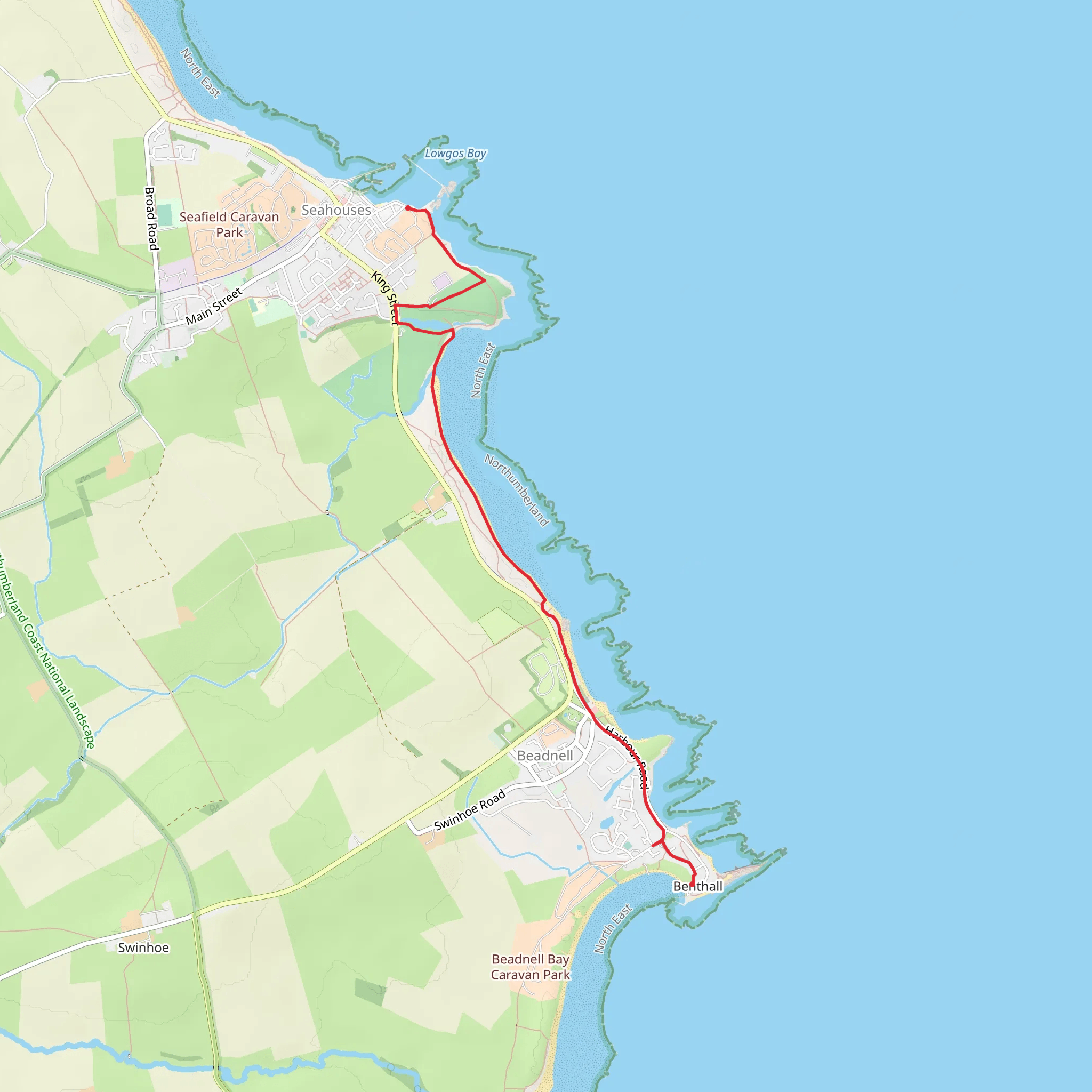 Seahouses to Beadnell mobile static map