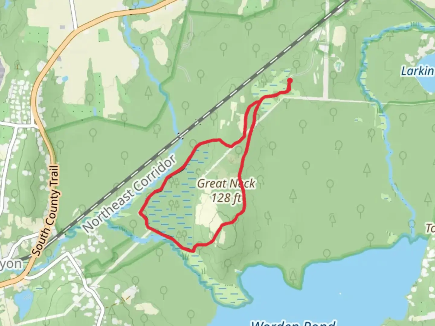An image depicting the trail Great Swamp Wildlife Reservation Loop and its surrounding area.
