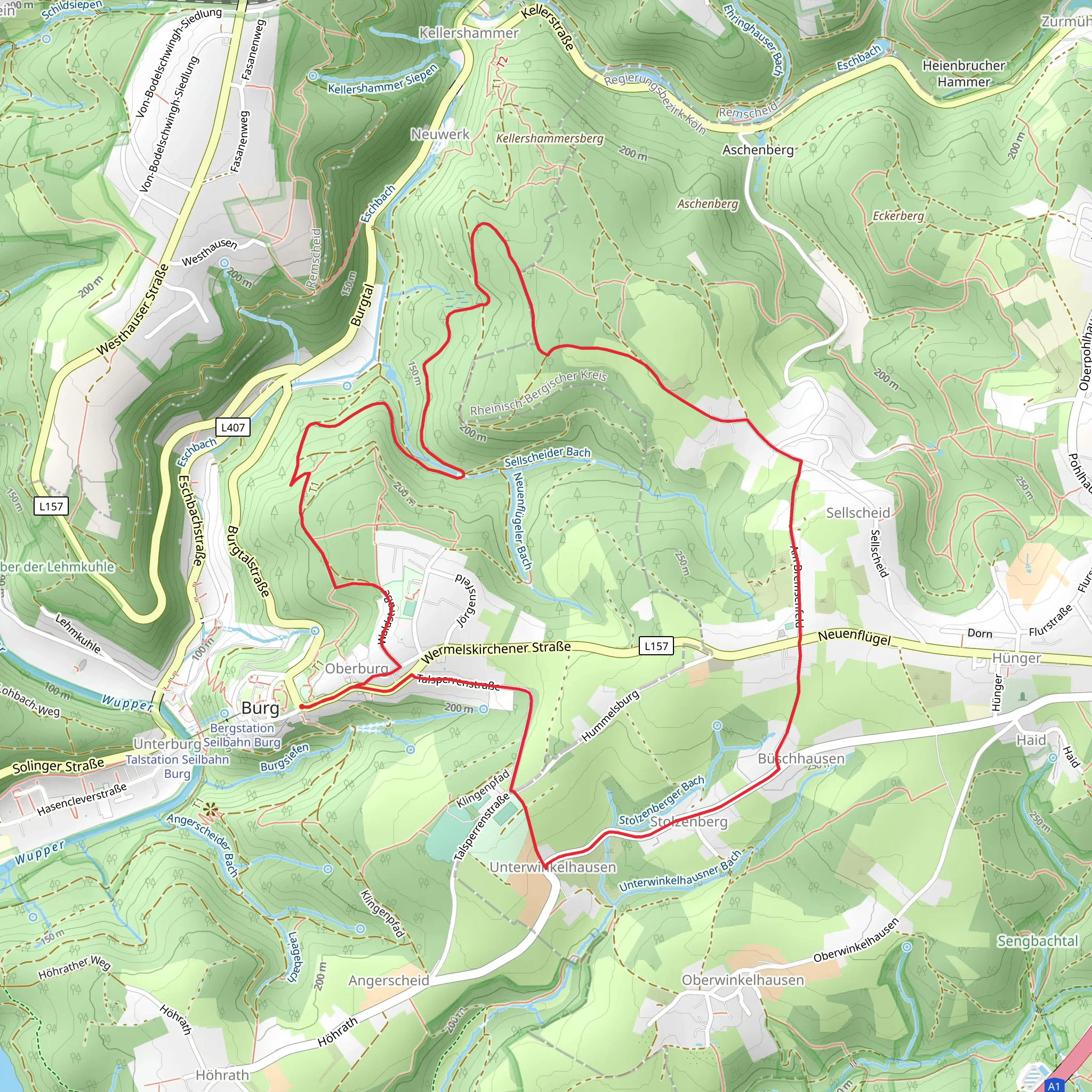 Burg Castle, Stolzenberg and Neuenflügel Loop mobile static map