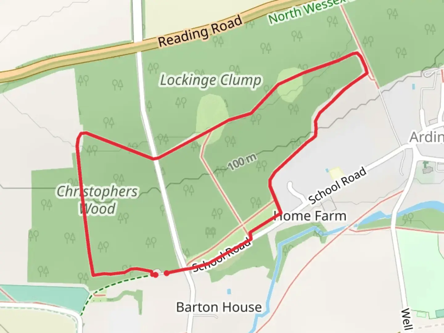 An image depicting the trail Christophers Wood Loop and its surrounding area.