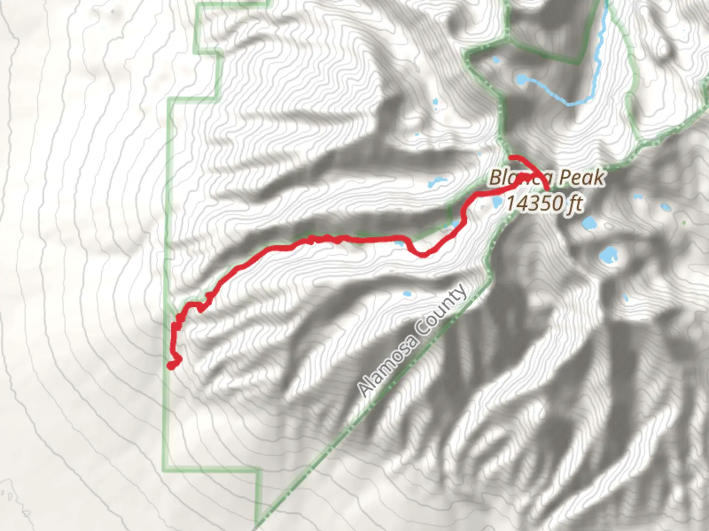 An image depicting the trail Ellingwood Point and Blanca Peak - Sisnaajiní Mount via Blanca Road and its surrounding area.