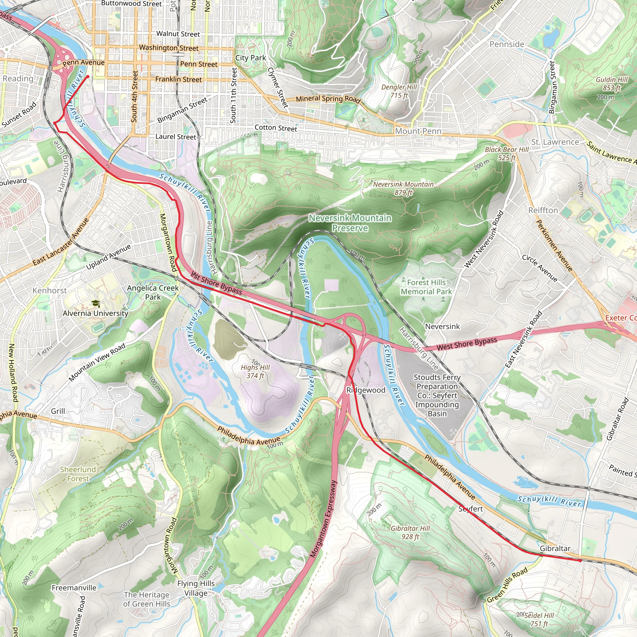 Reading to Gibraltar via Schuylkill River Trail mobile static map