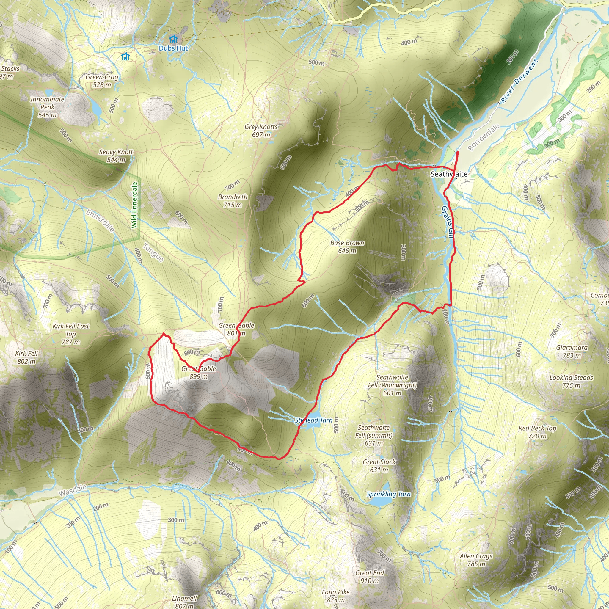 Green Gable and Green Girdle Loop from Seathwaite Campsite mobile static map