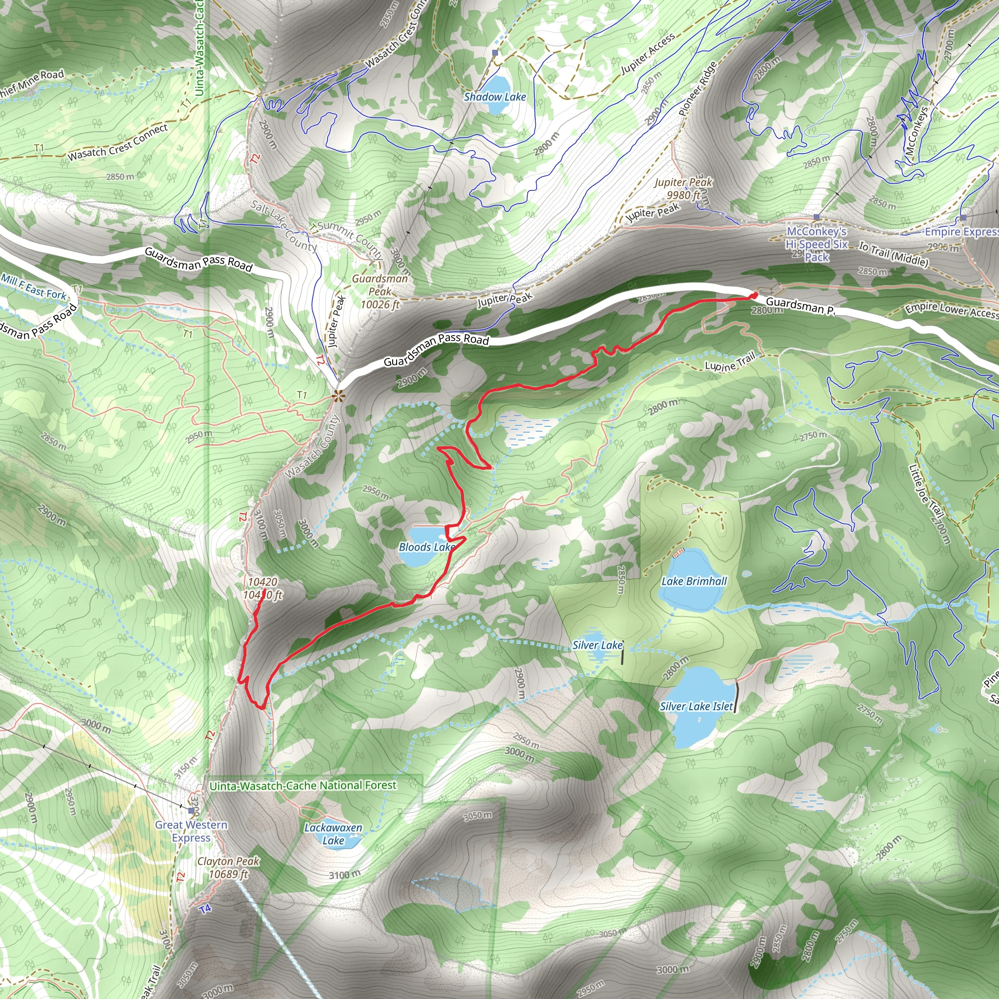 Bloods Lake Trail and Clayton Connect Trail mobile static map