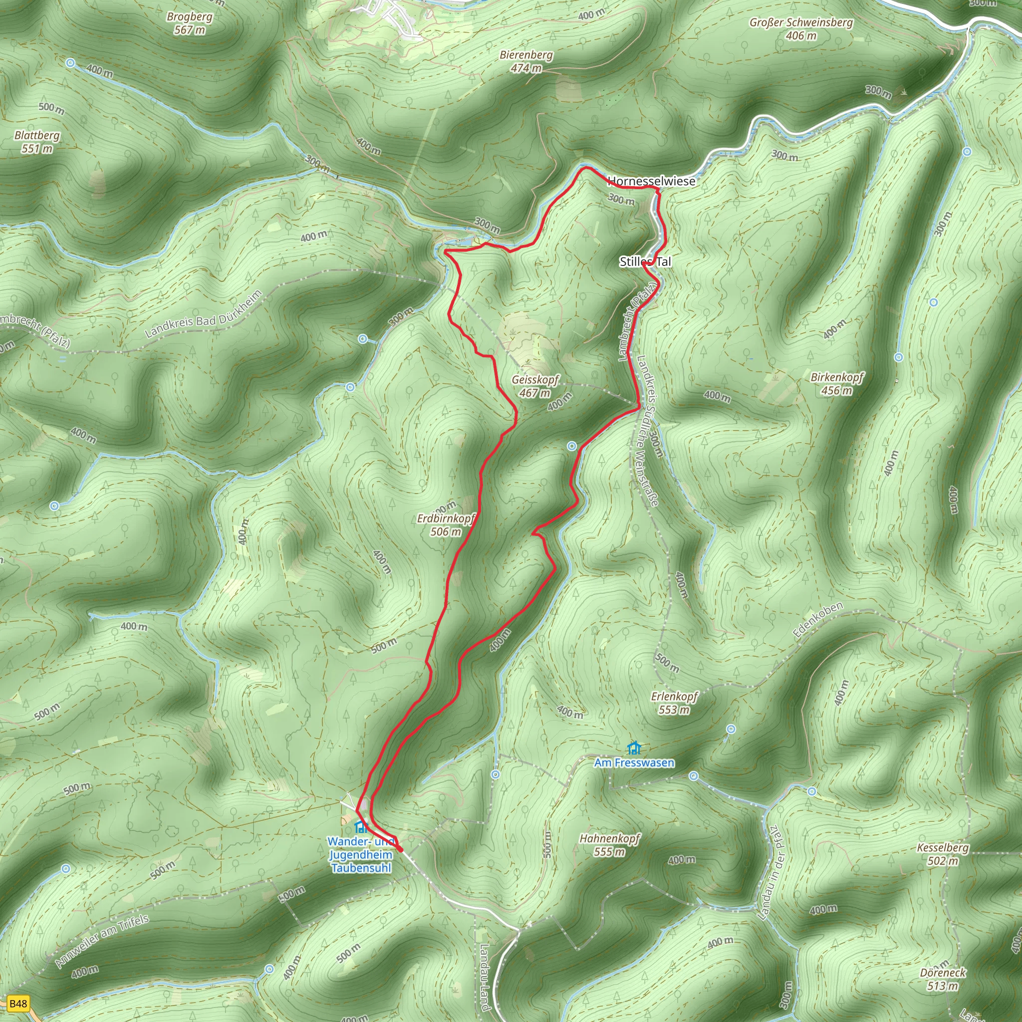 Grobsbach via Pfaelzerwald Blauer Balken and Pfaelzerwald Gelber Punkt mobile static map