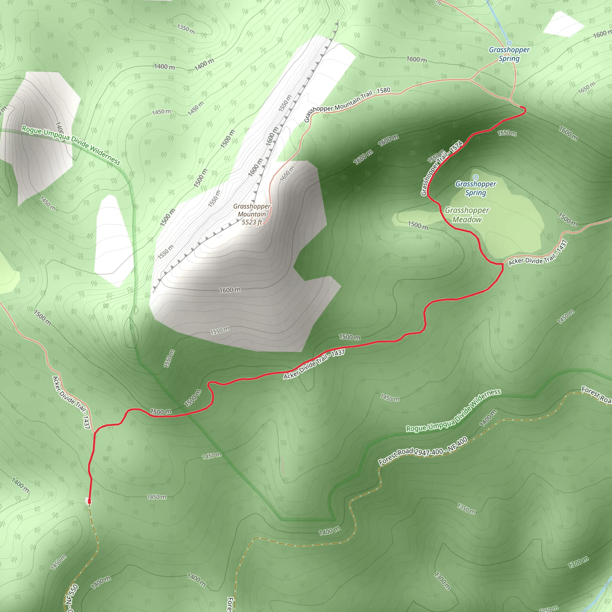 Acker Divide Trail and Grasshopper Trail mobile static map