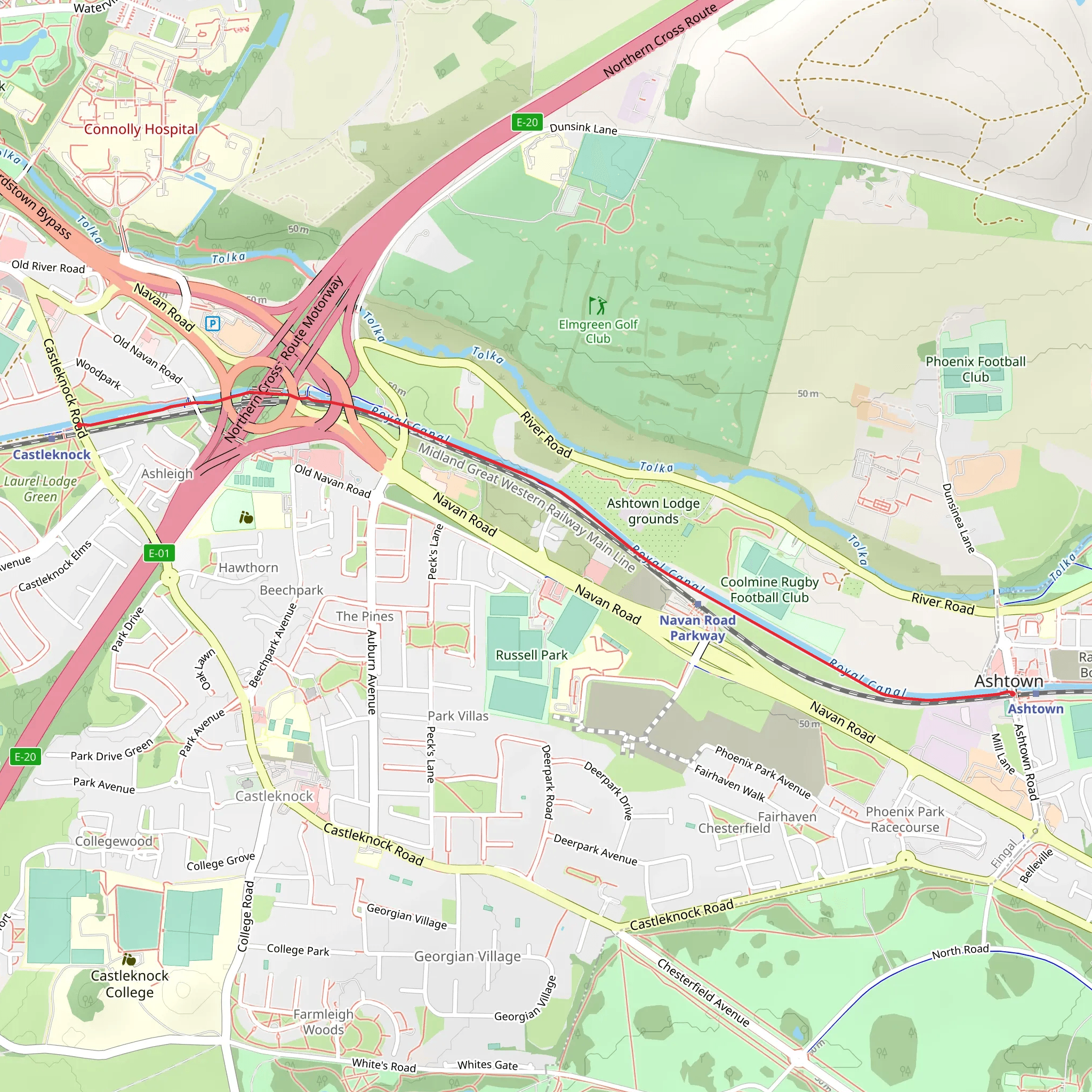 Royal Canal Greenway - Drumcondra - Ashtown - Castleknock mobile static map