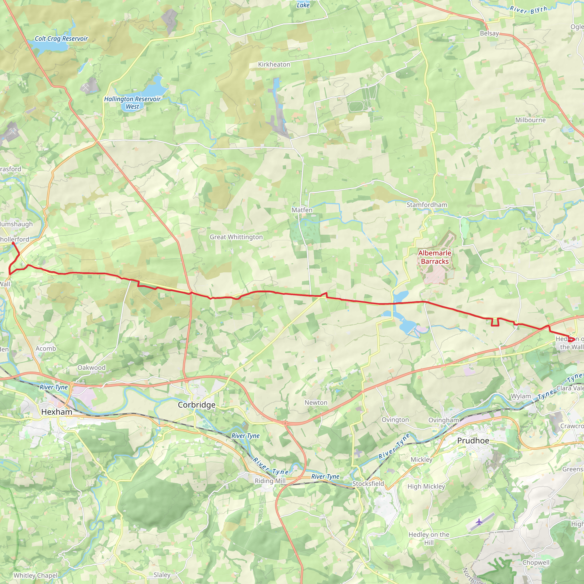 Heddon on the Wall to Chollerford Walk mobile static map