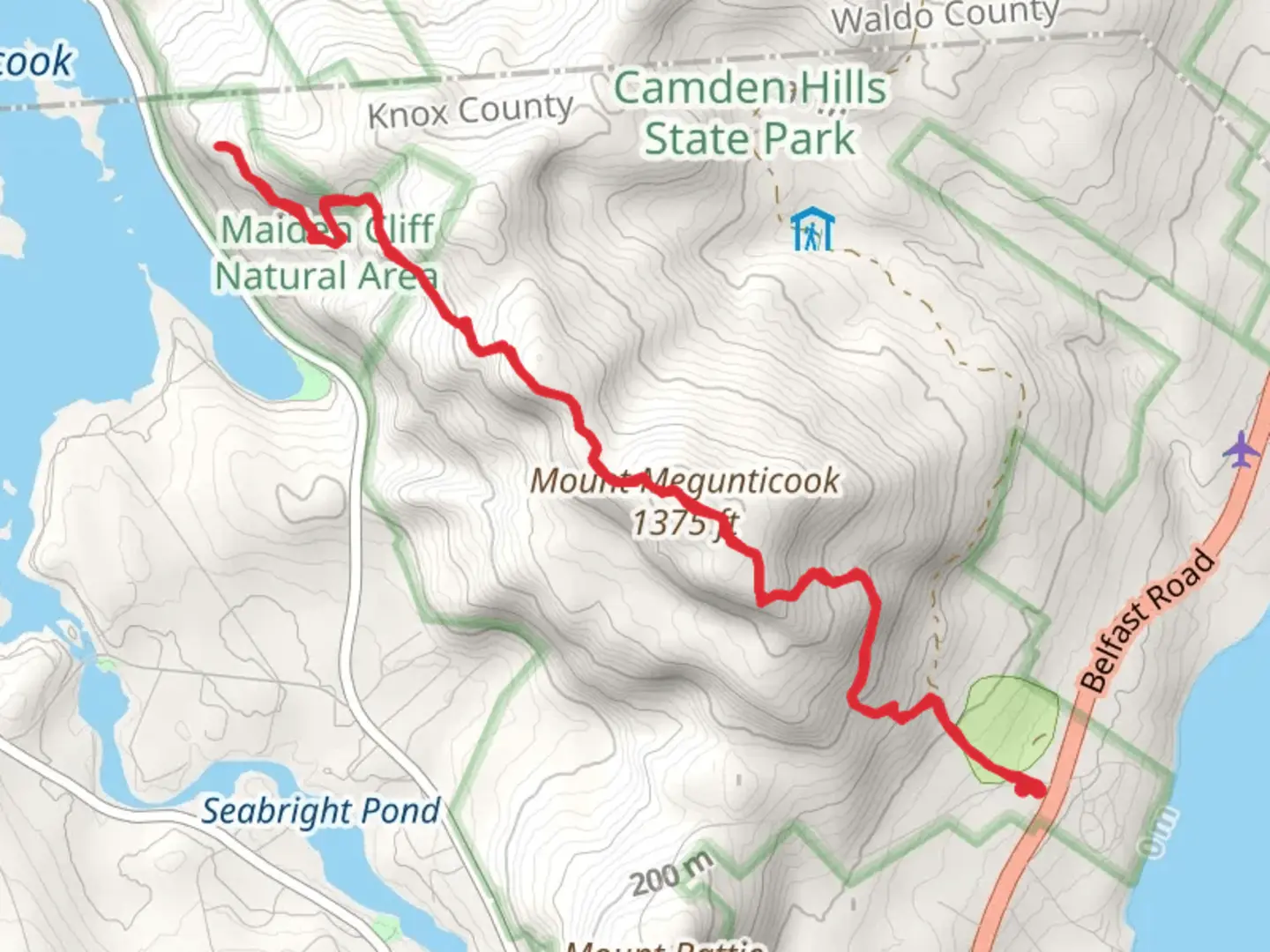 An image depicting the trail Mount Megunticook from Camden Hills State Park Campground and its surrounding area.