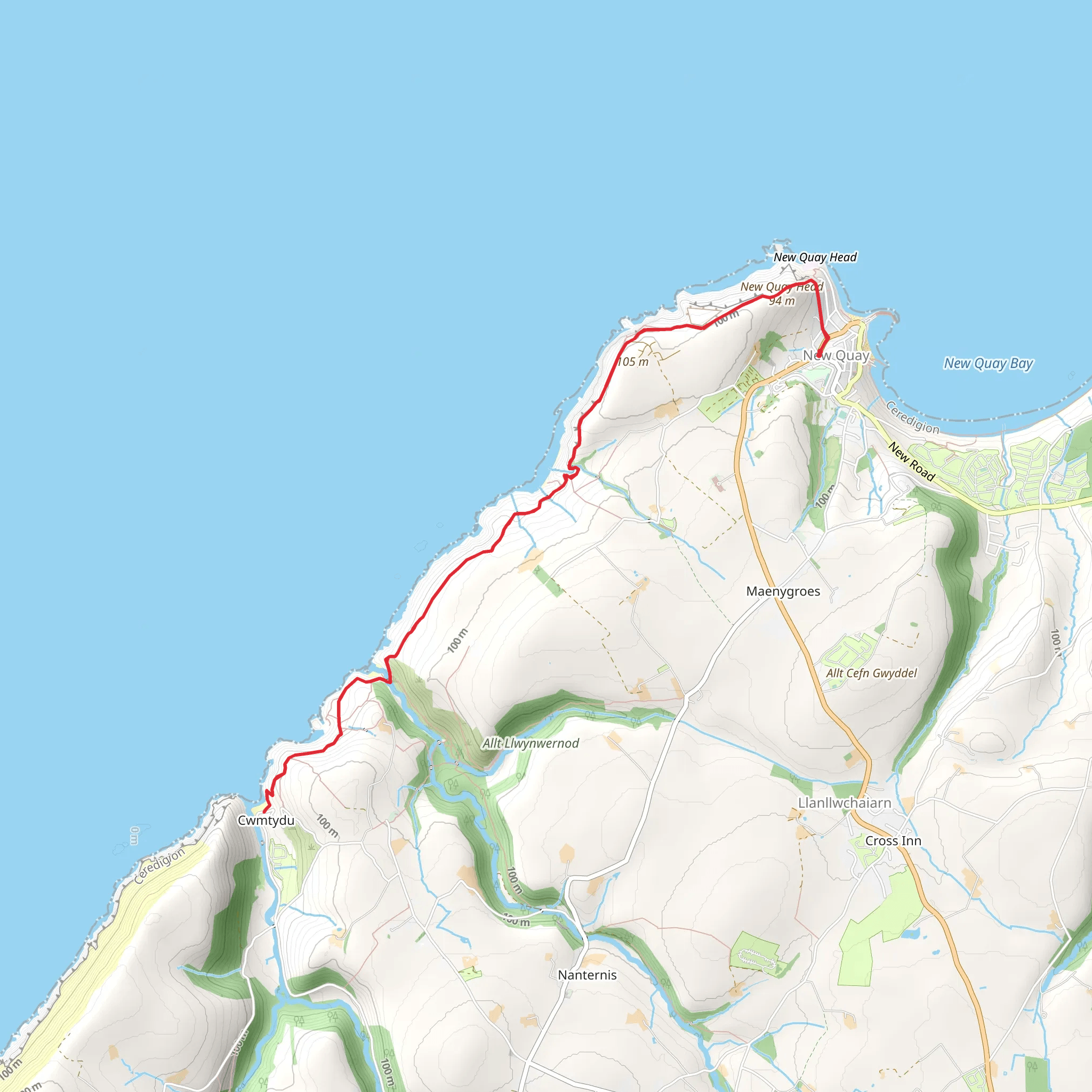 New Quay to Cwmtydu using the Coastal Path mobile static map