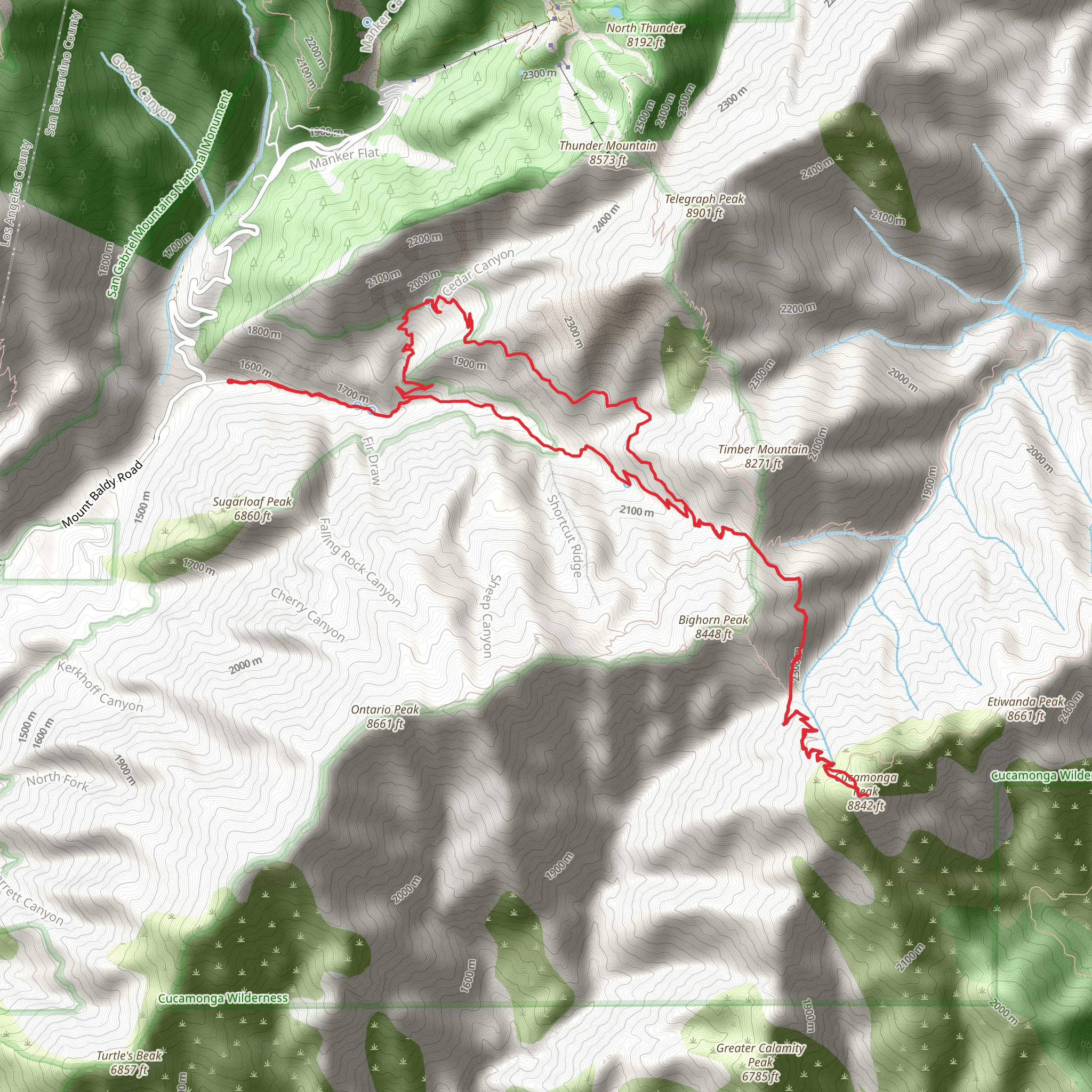 Ice House Canyon, Cucamonga Peak and Chapman Loop Trail mobile static map
