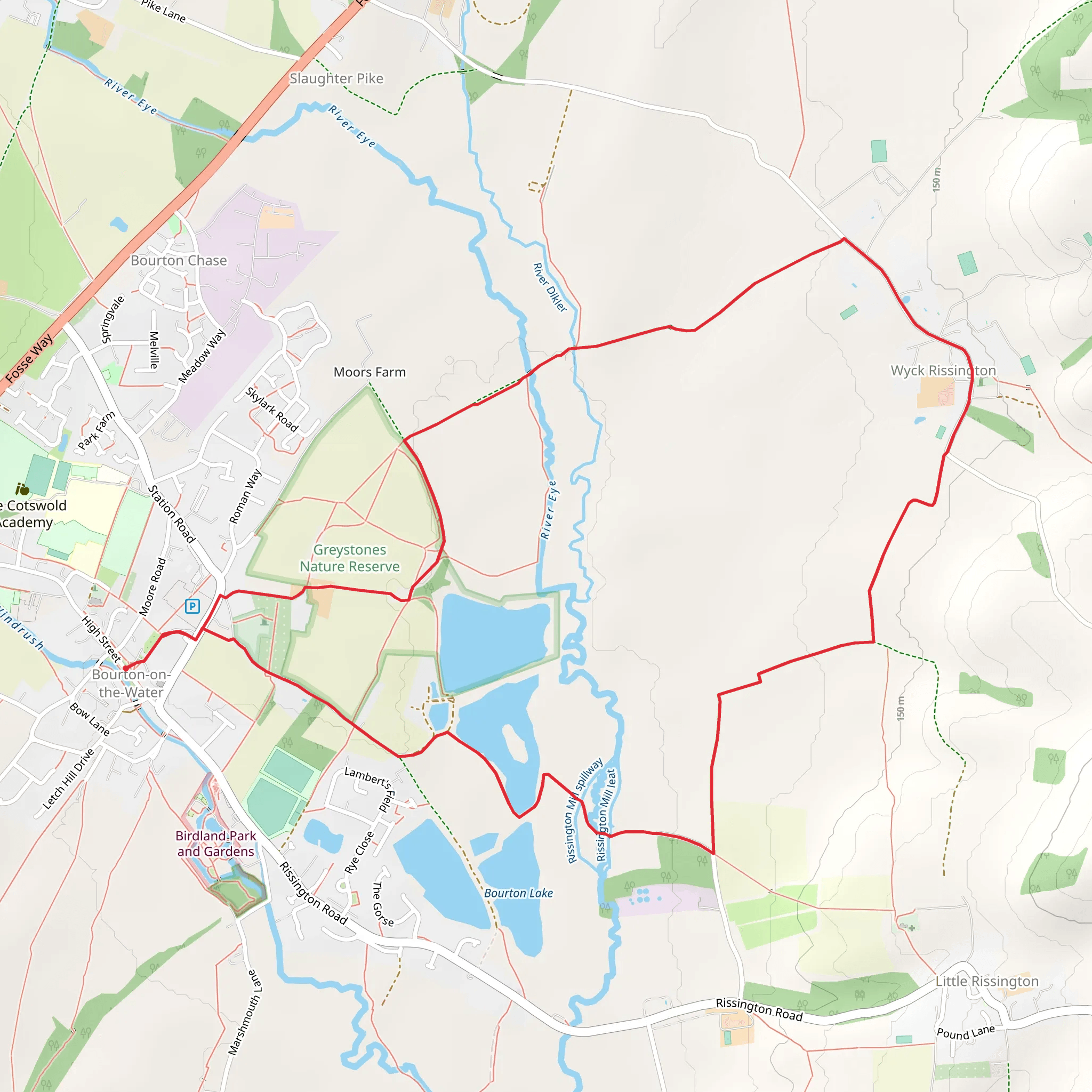 Bourton-on-the-Water and Wyck Rissington mobile static map