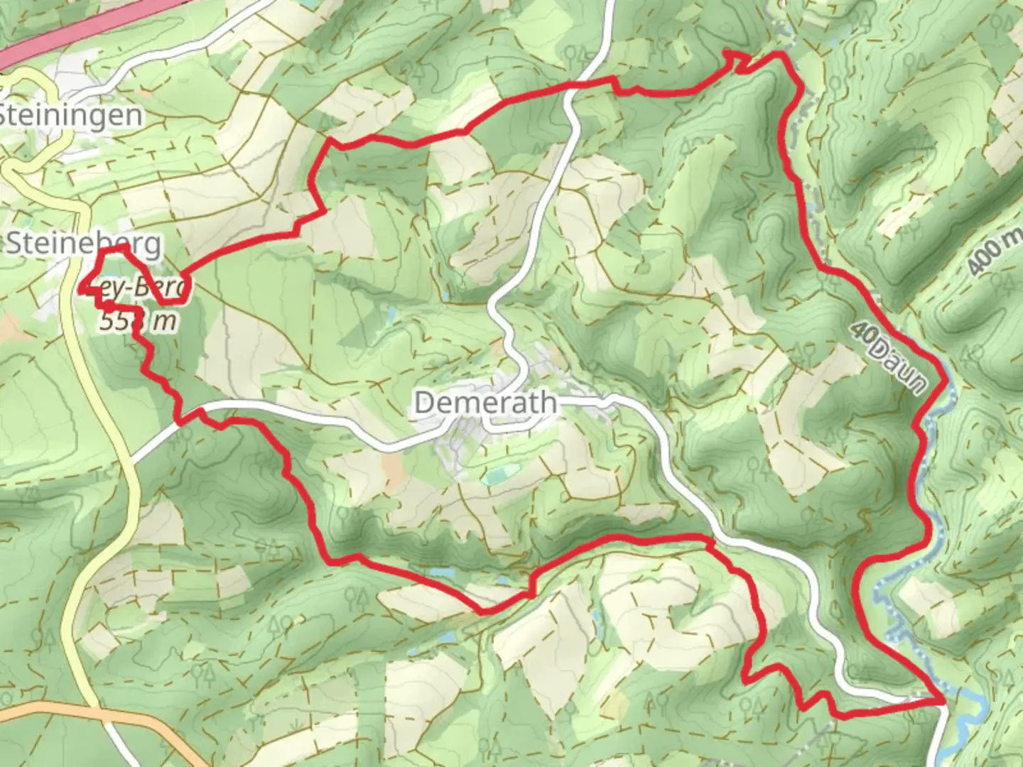 An image depicting the trail Demerath Loop via Ley Berg and its surrounding area.