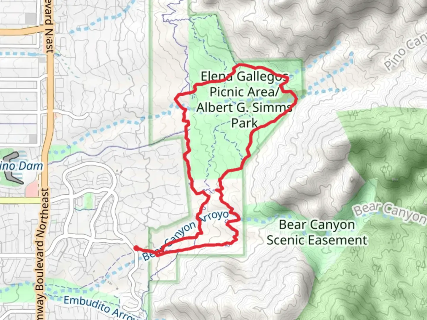 An image depicting the trail Elena Gallegos Picnic Area and Foothills Loop Trail and its surrounding area.