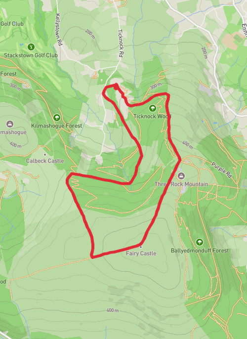 Three rock, Fairy Castle, Ticknock forest car park loop. mobile static map
