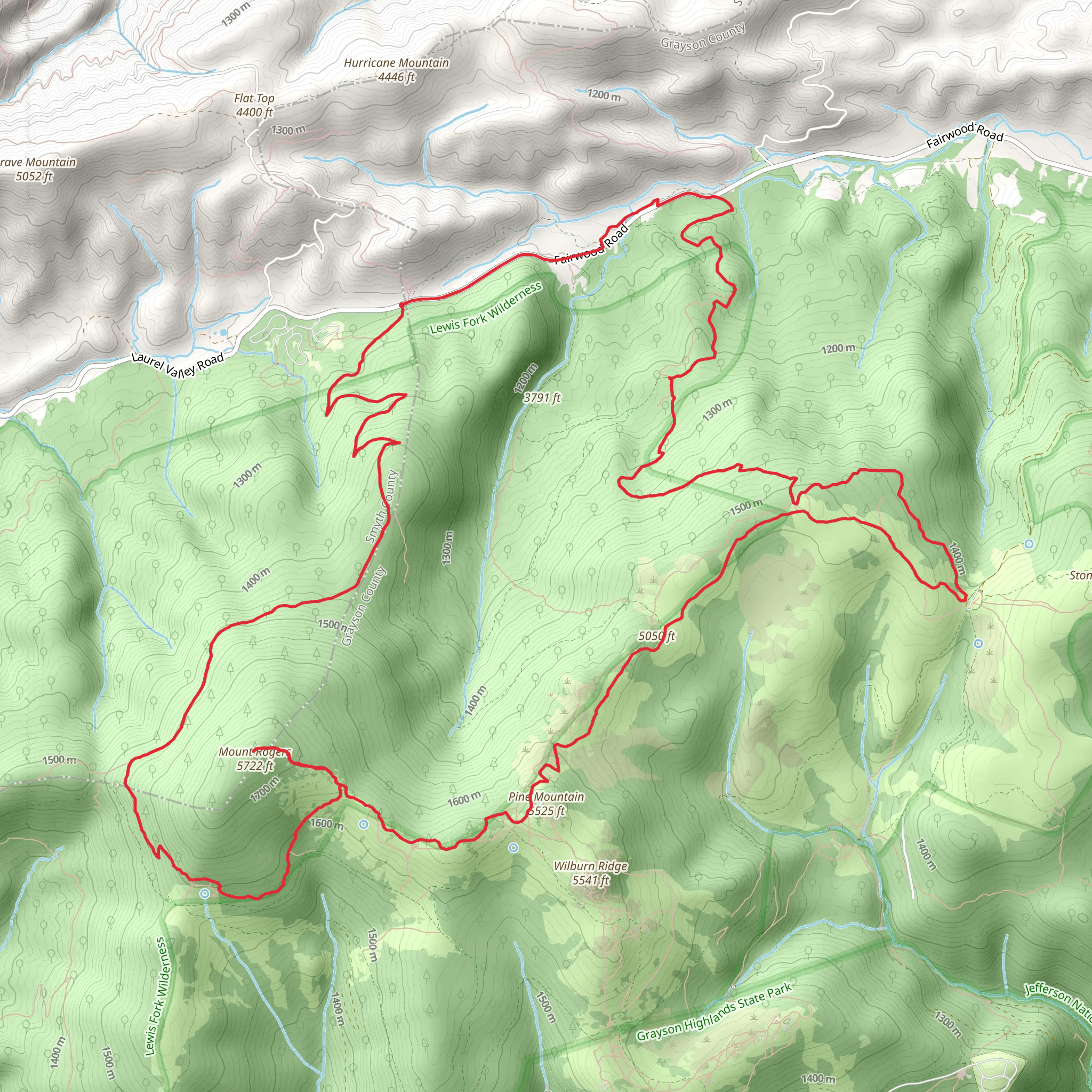 Mount Rogers, Crest and Appalachian Loop Trail mobile static map