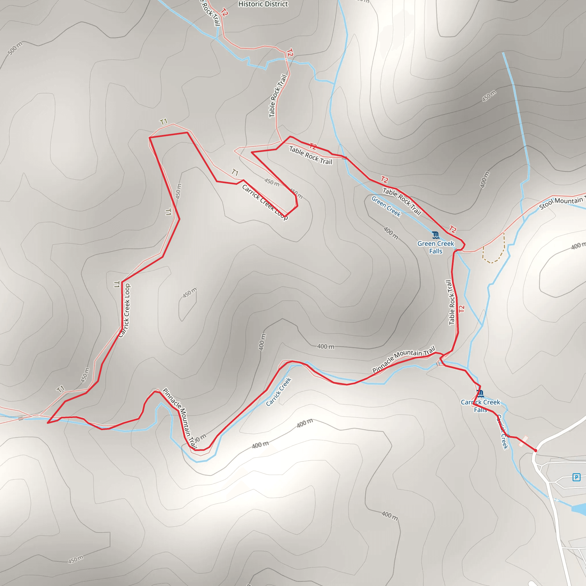Table Rock, Carrick Creek and Foothills Loop Trail mobile static map