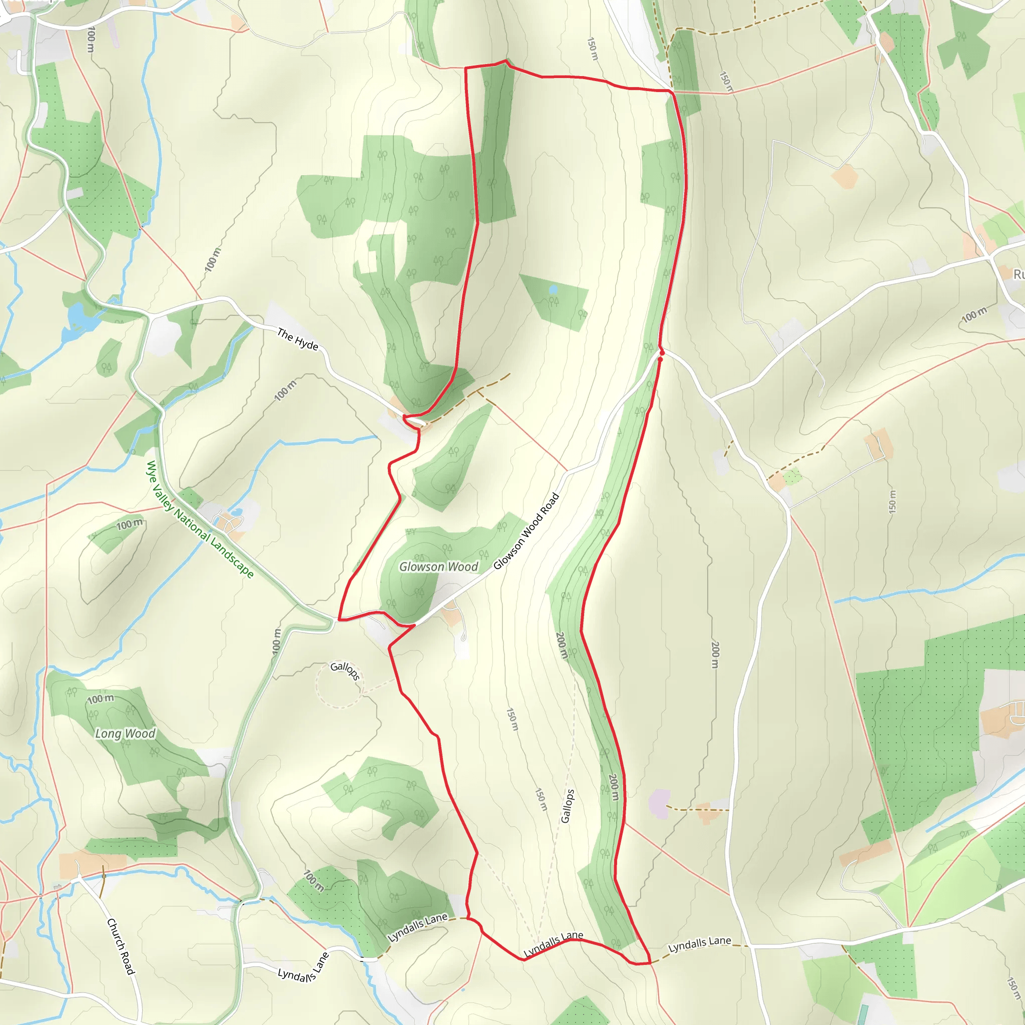 Glowson Wood and Hyde Common via Three Choirs Way mobile static map