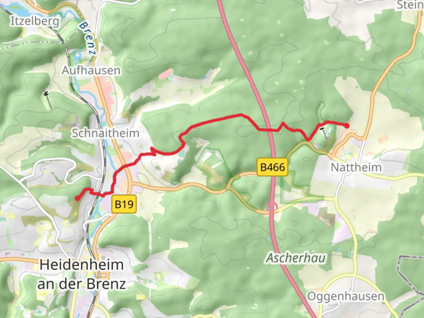 An image depicting the trail Nattheim to Schnaitheim via Albschaeferweg and its surrounding area.