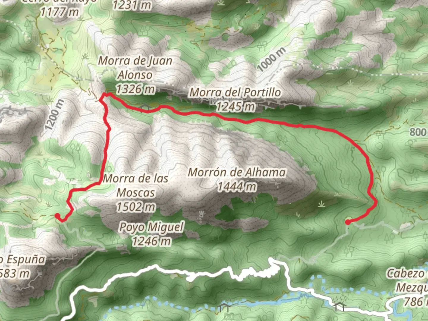 An image depicting the trail Path of the Leiva Valley la Collado Mangueta PR MU 57 and its surrounding area.