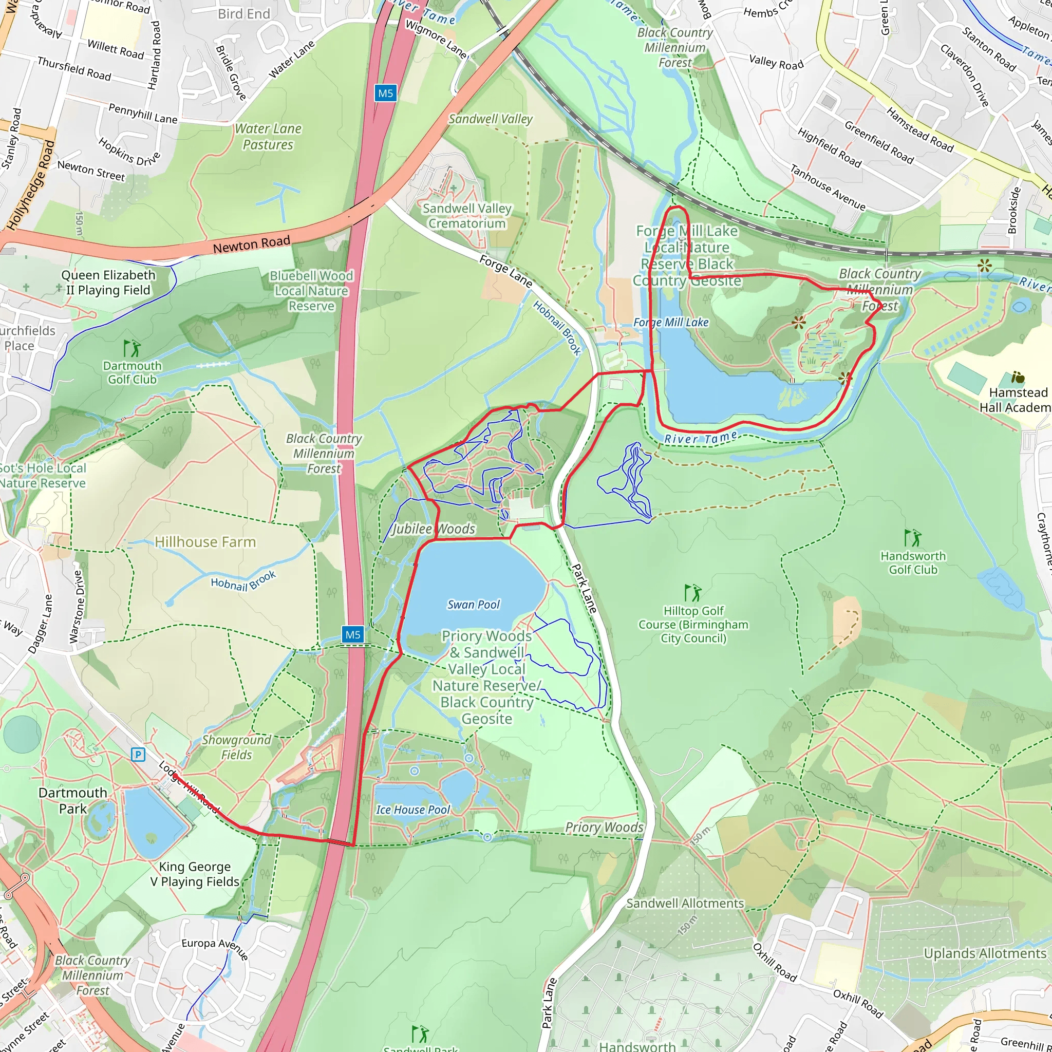 Sandwell Valley Country Park Walk mobile static map