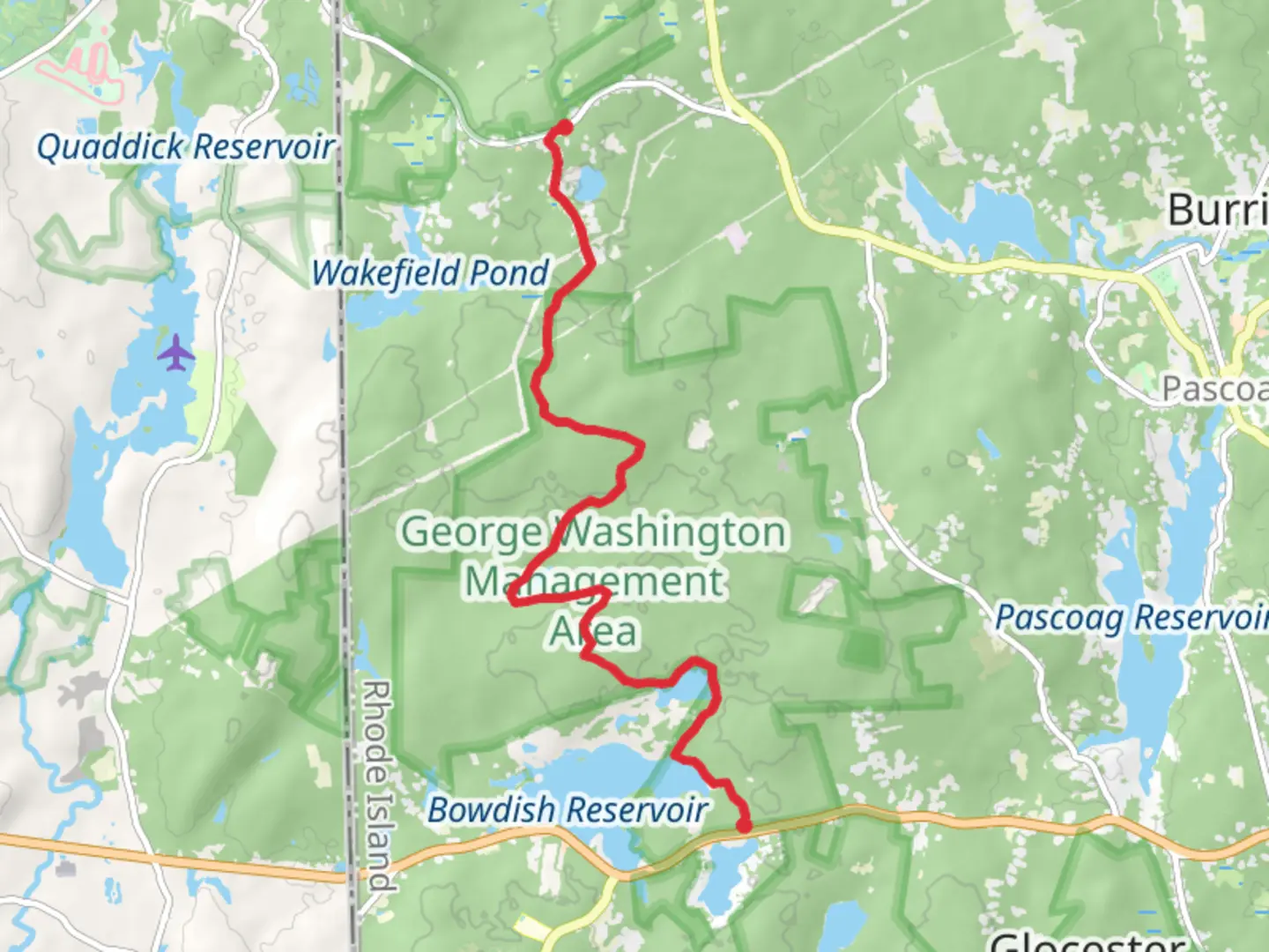 An image depicting the trail Wilbur Pond via North South Trail and its surrounding area.