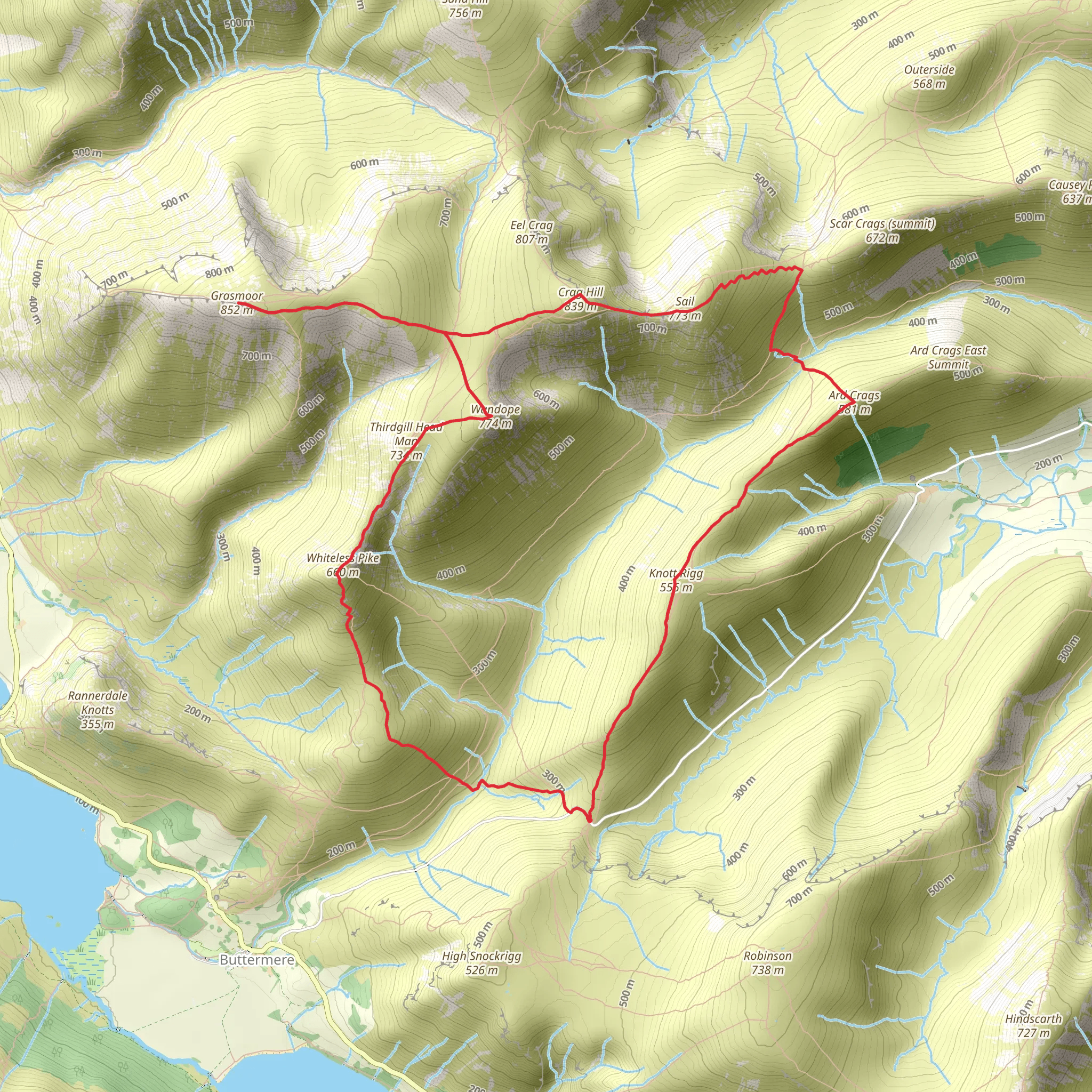 Knott Rigg, Ard Crags, Grasmoor and Whiteless Pike Loop via Newlands Pass mobile static map