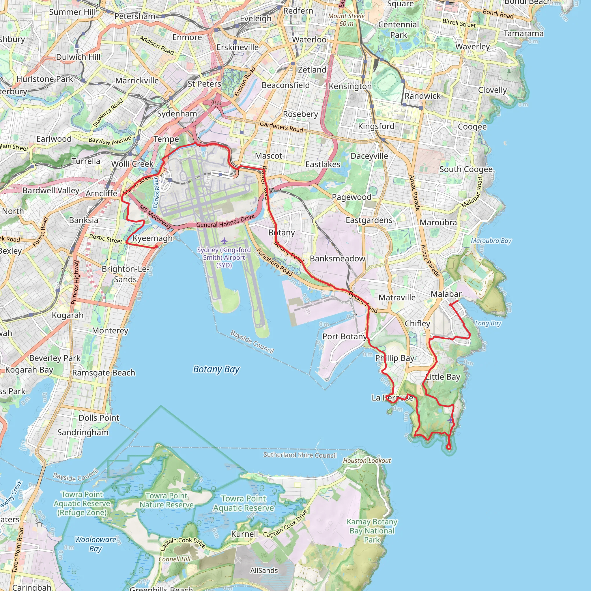 Malabar to Kyeemagh mobile static map