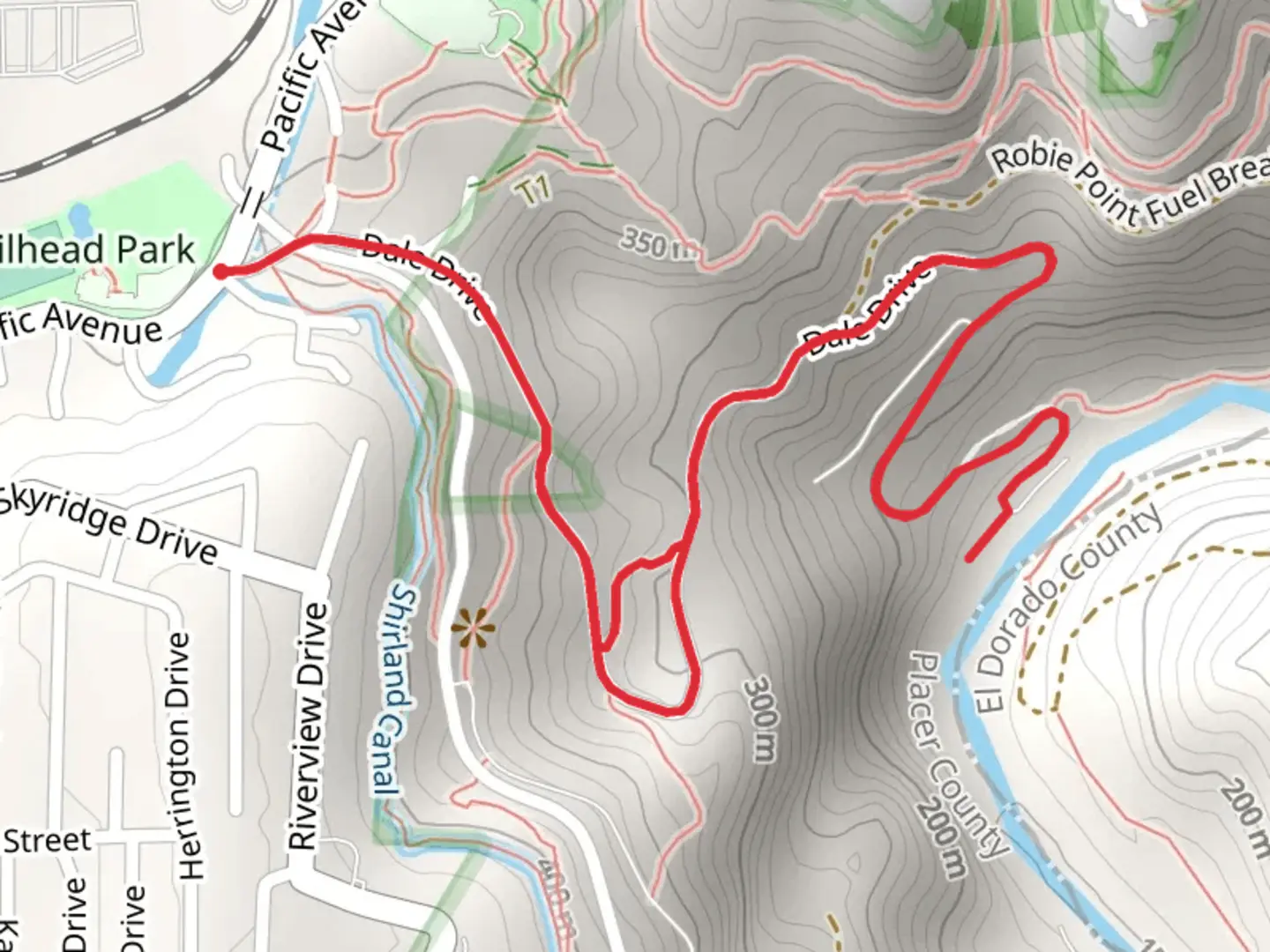 An image depicting the trail North Fork American River from Pacific Avenue and its surrounding area.