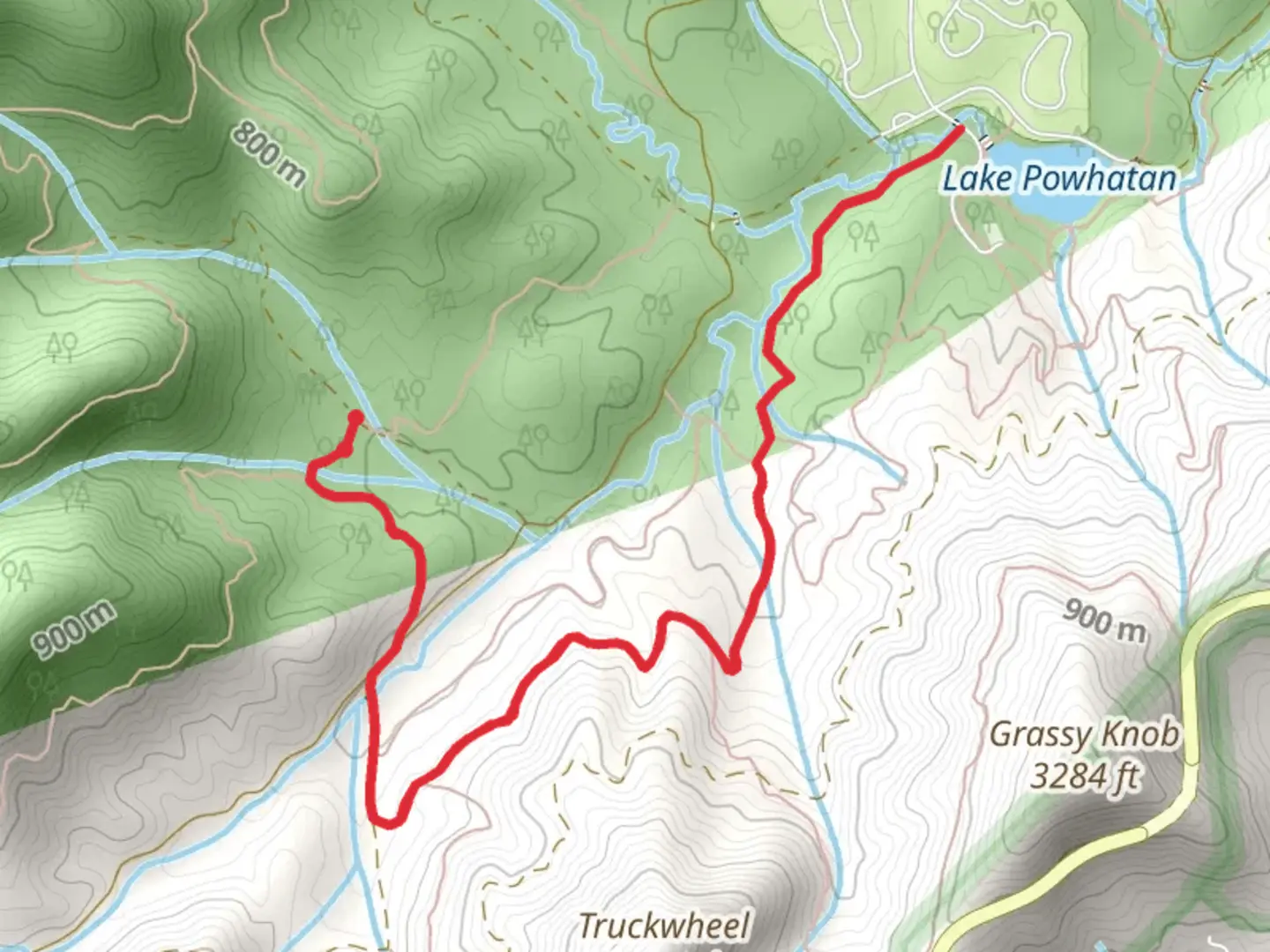 An image depicting the trail Lower Sidehill and Explorer Trail and its surrounding area.
