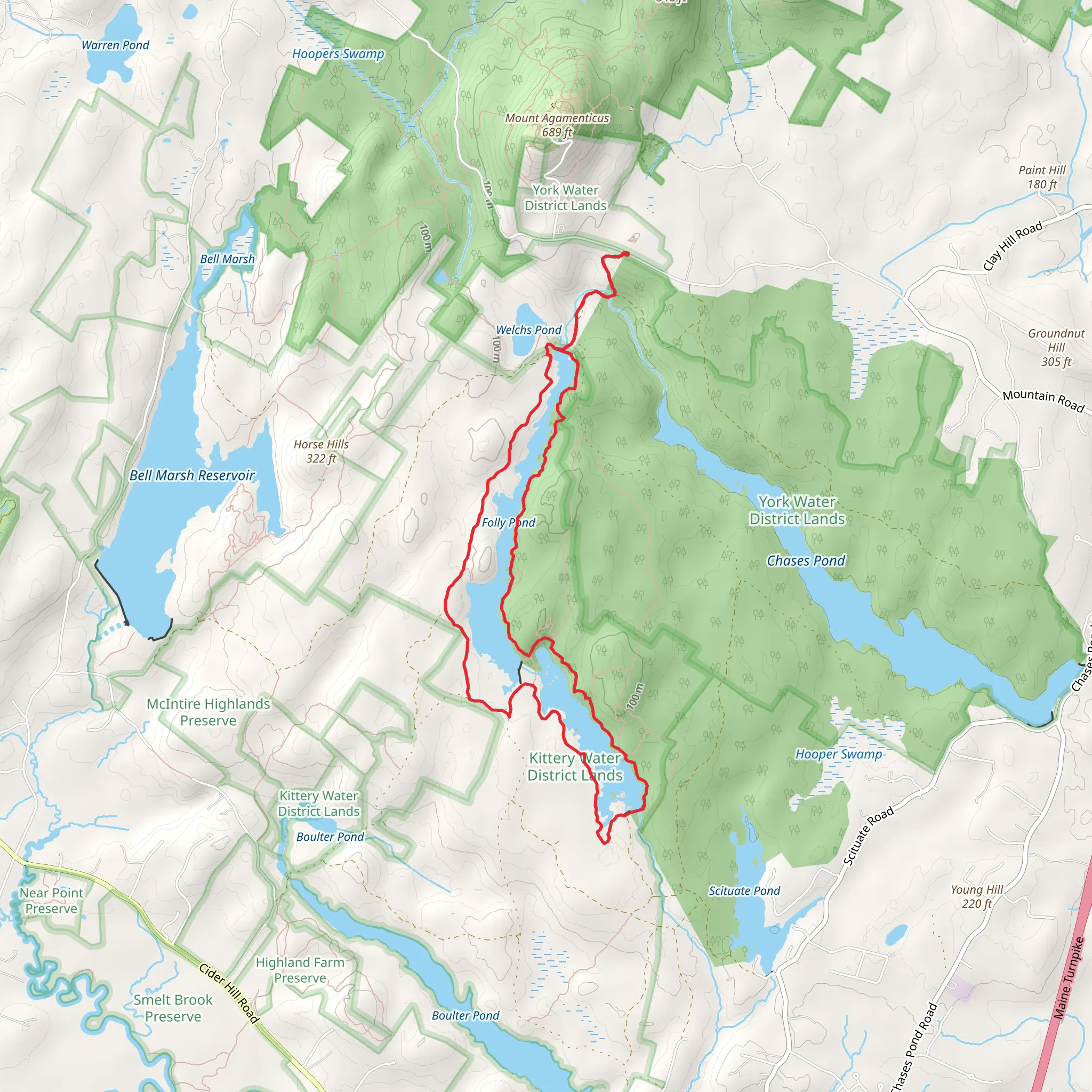Folly Pond and Middle Pond Loop mobile static map