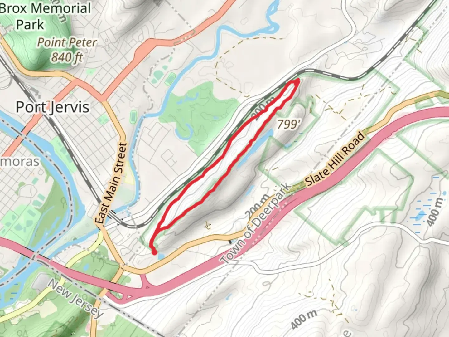 An image depicting the trail Minisink Trail - Yellow and Lenape Ridge Trail - Red Loop and its surrounding area.
