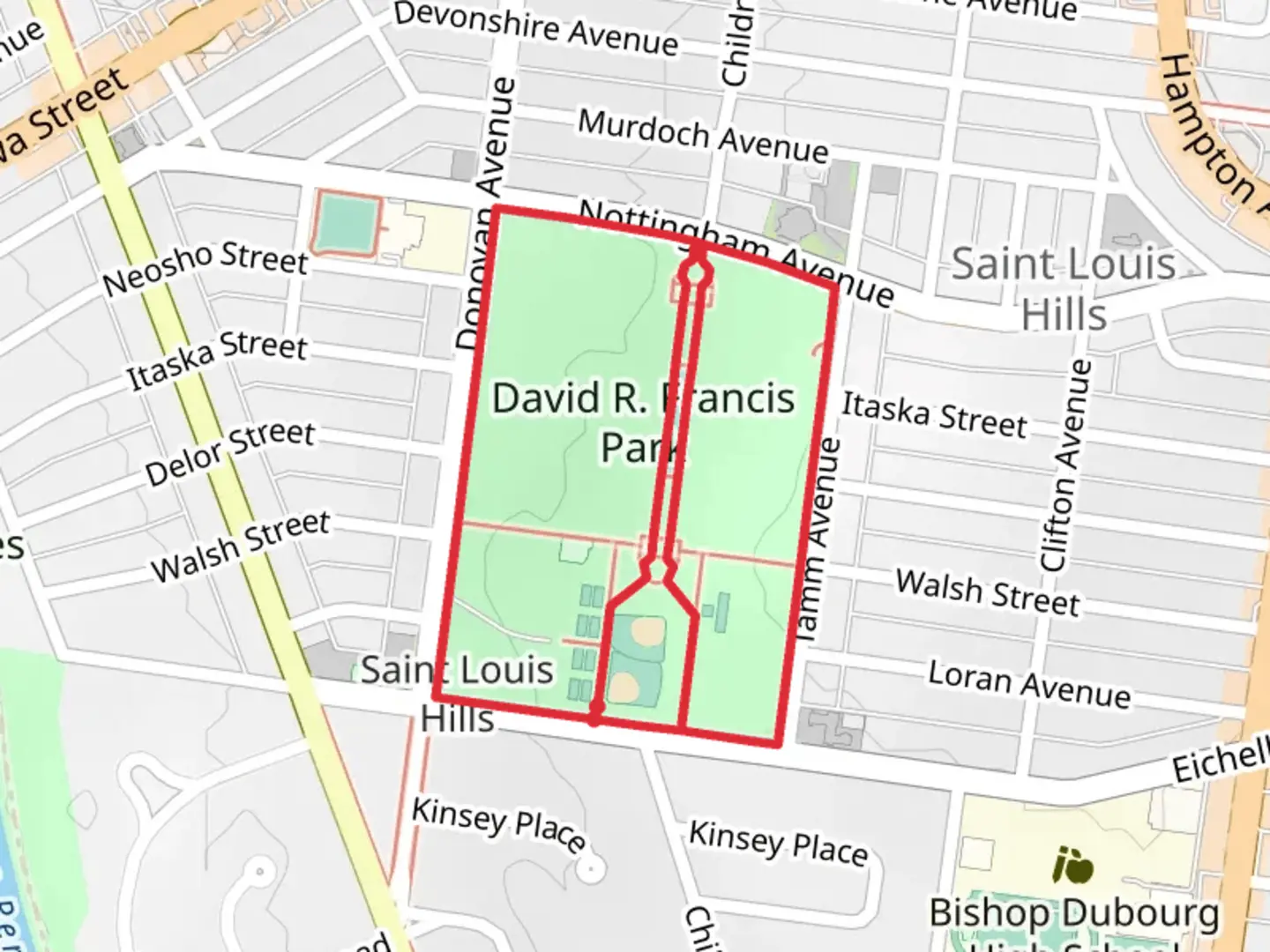 An image depicting the trail Francis Park and Pond Loop and its surrounding area.