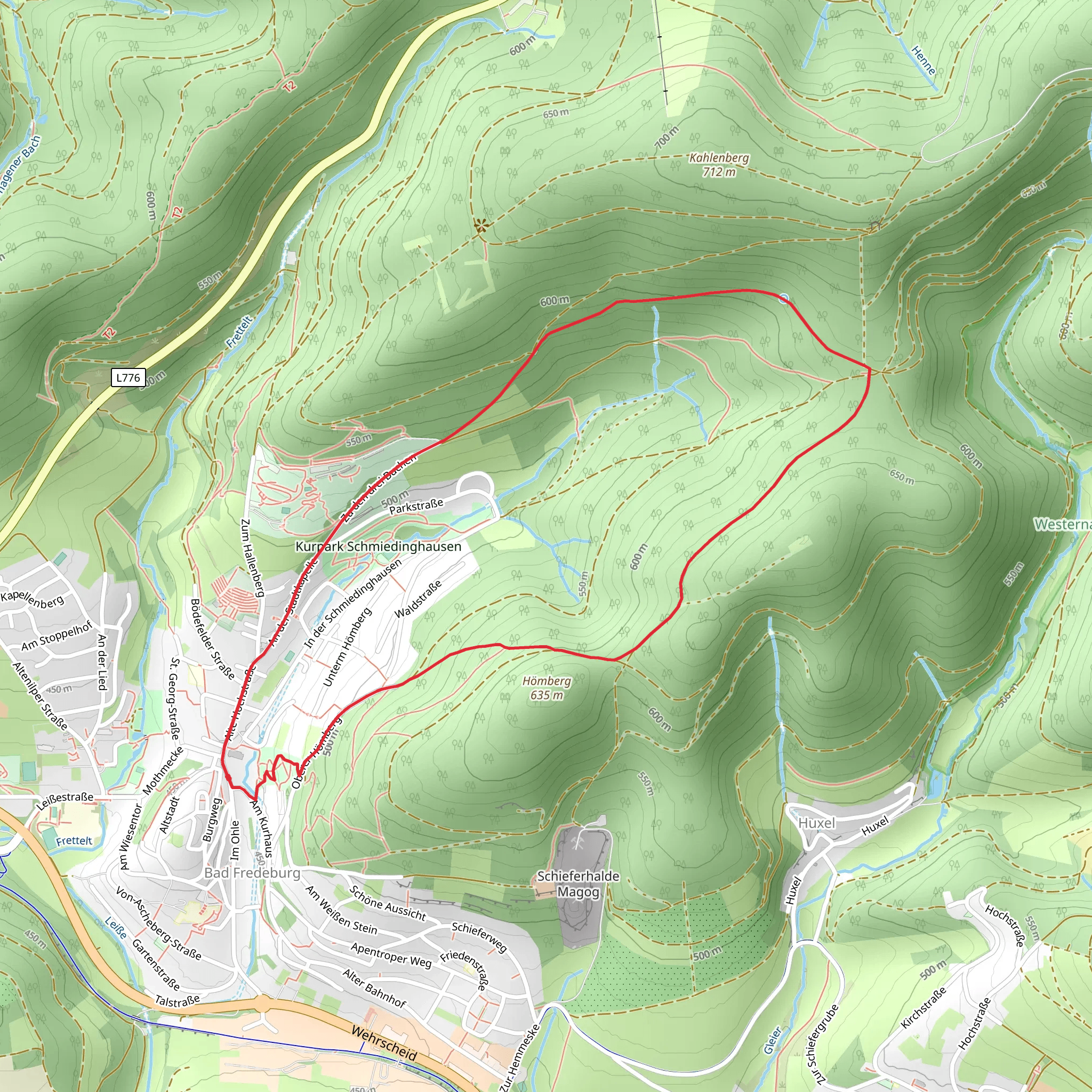 Kurpark Schmiedinghausen, Knippbecken and Homberg Loop via Zu den drei Buchen mobile static map