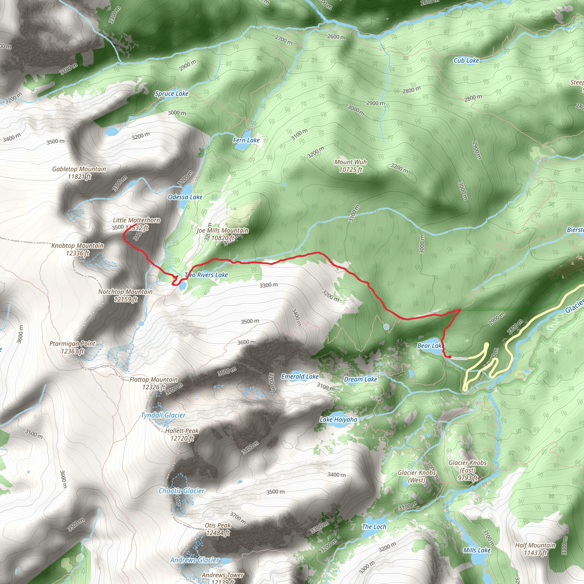 Little Matterhorn and Lake Helene via Fern Lake Trail mobile static map