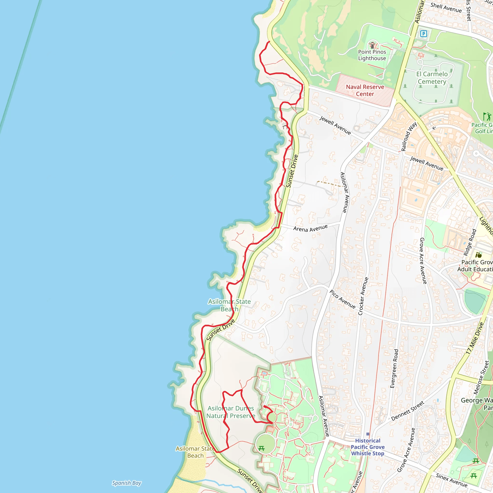 Asilomar Dunes Boardwalk - Asilomar State Beach mobile static map